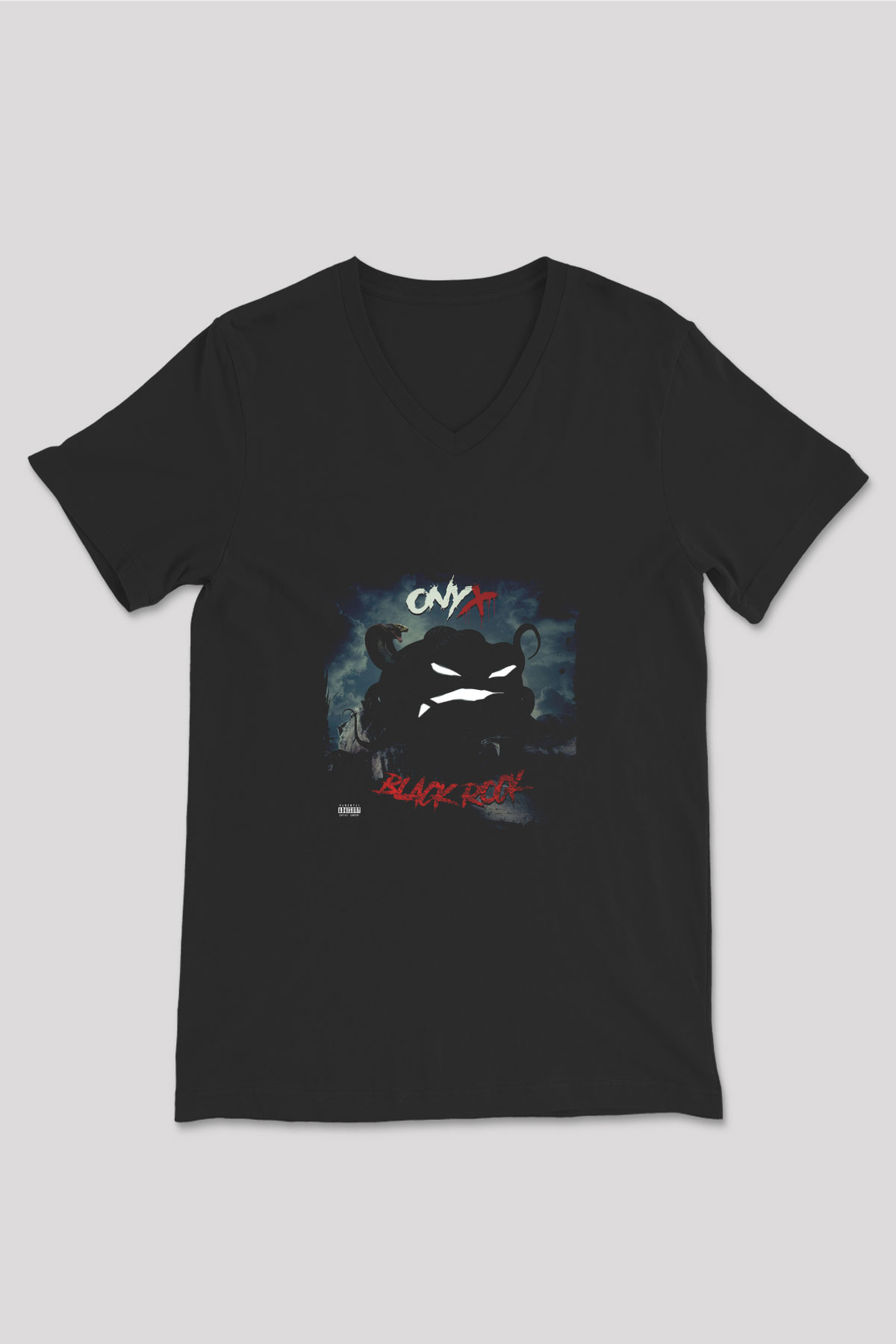 Onyx Baskılı Unisex Siyah V Yaka Tişört