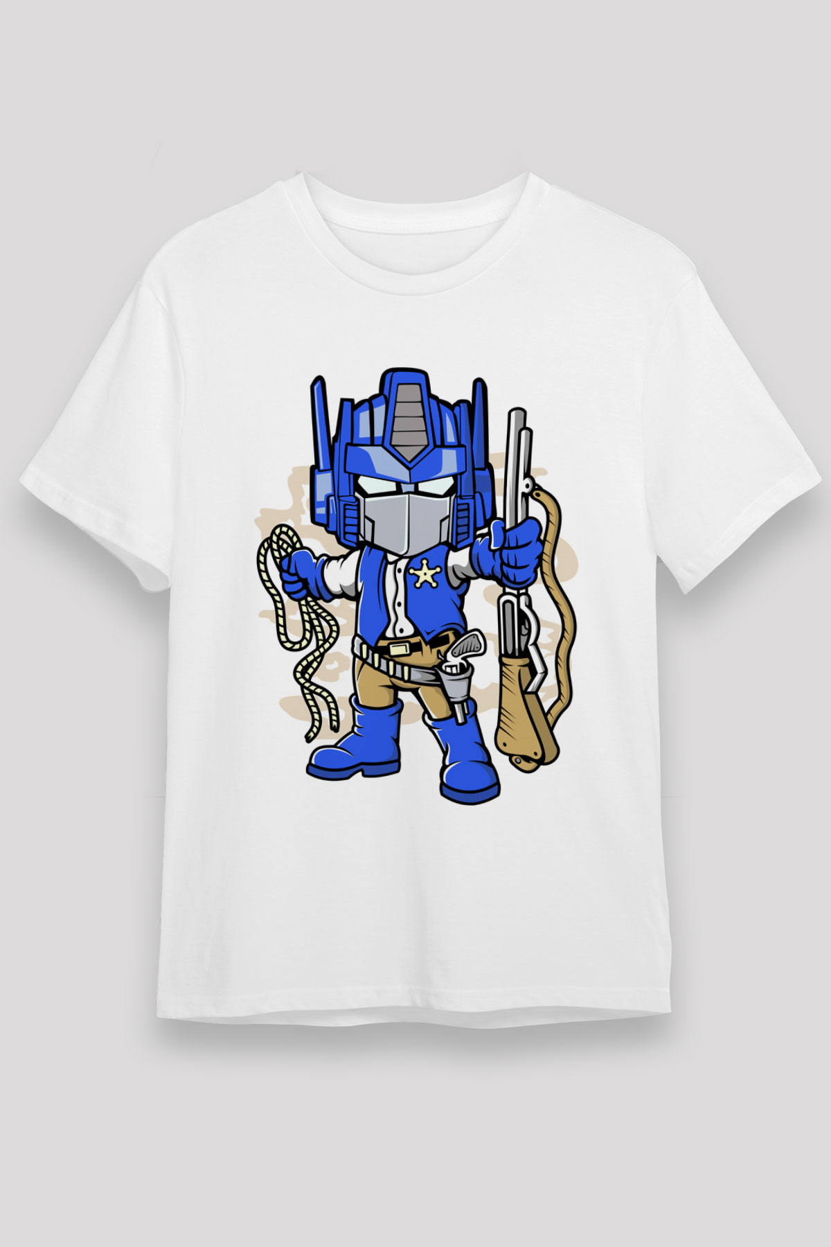 Optimus Cowboy Baskılı Beyaz Unisex Tshirt