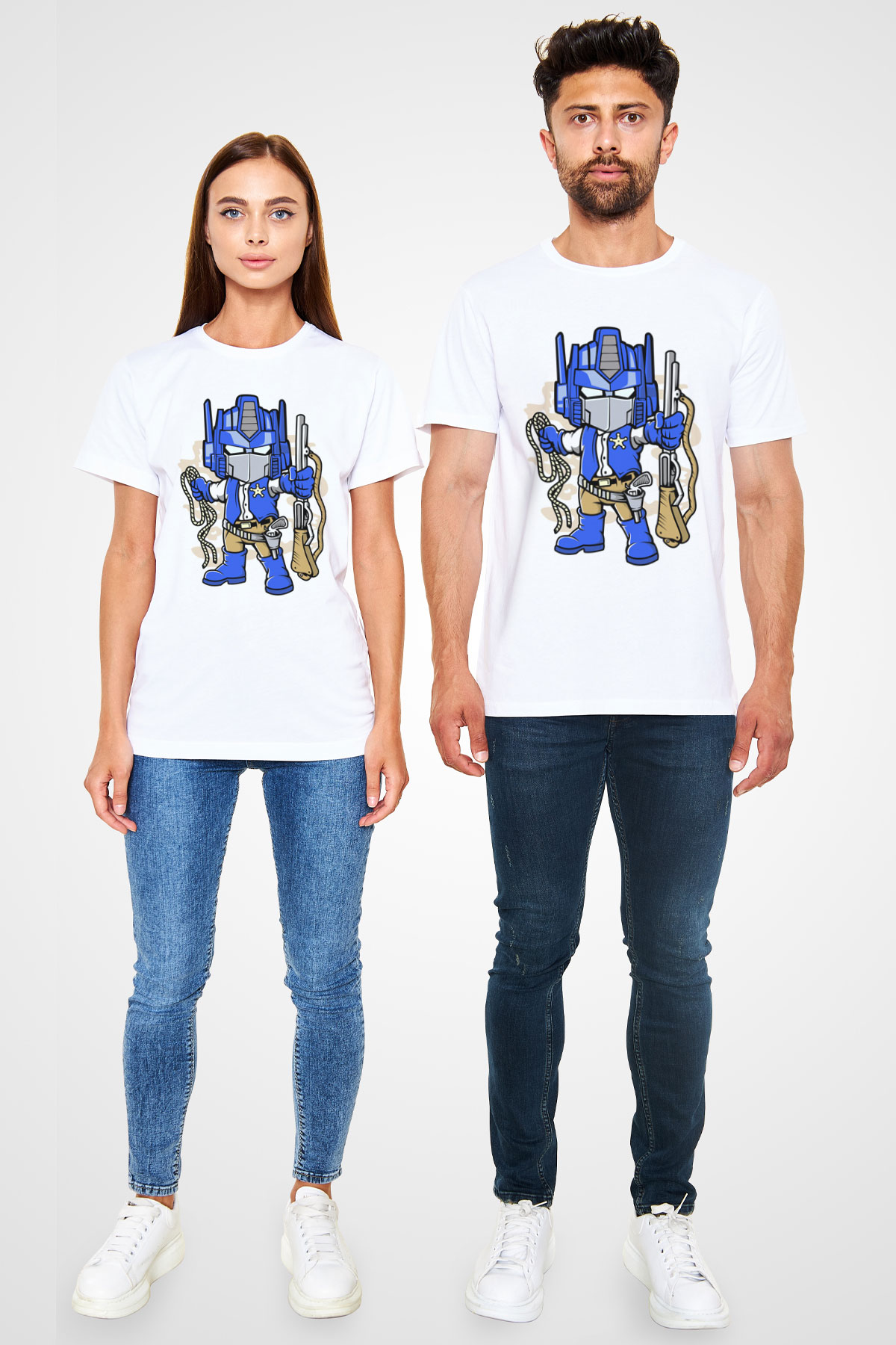 Optimus Cowboy Baskılı Beyaz Unisex Tshirt