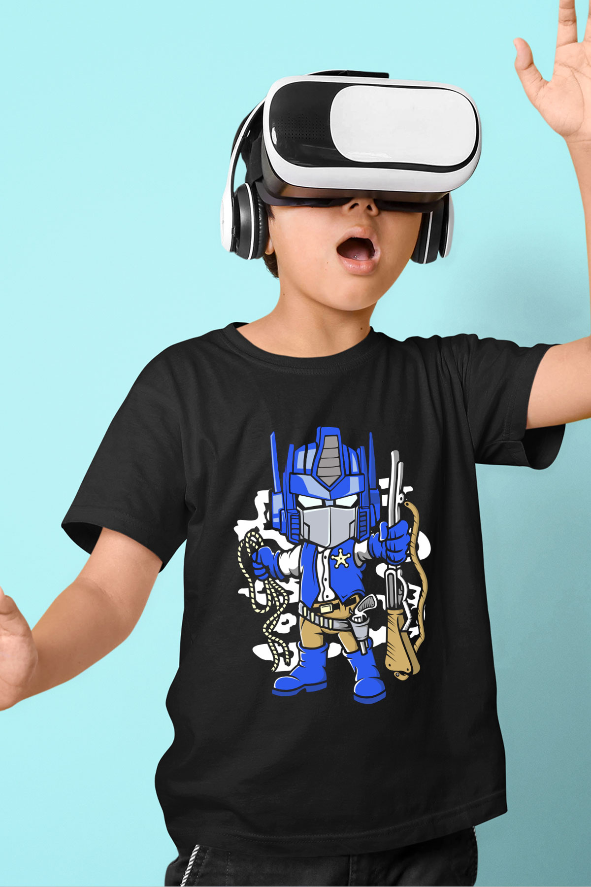 Optimus Cowboy Baskılı Siyah Çocuk Unisex Tshirt