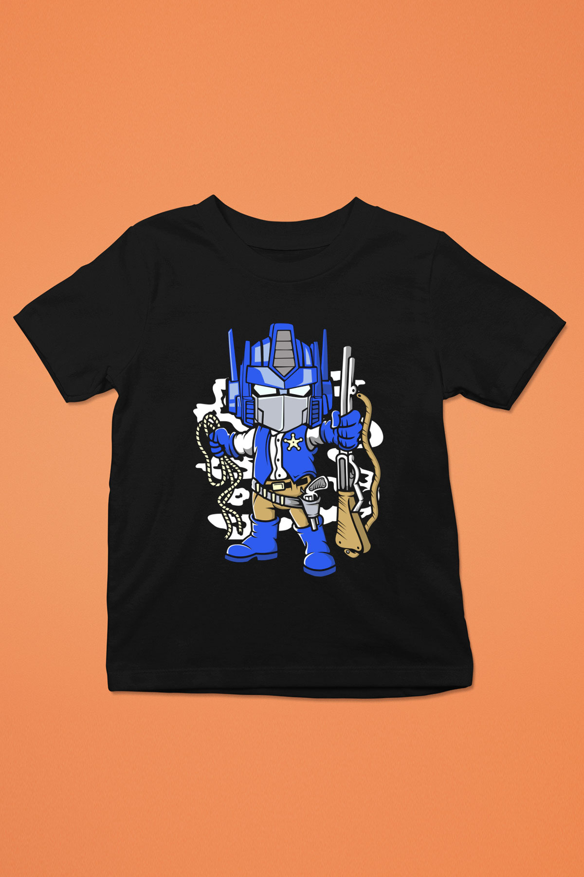 Optimus Cowboy Baskılı Siyah Çocuk Unisex Tshirt