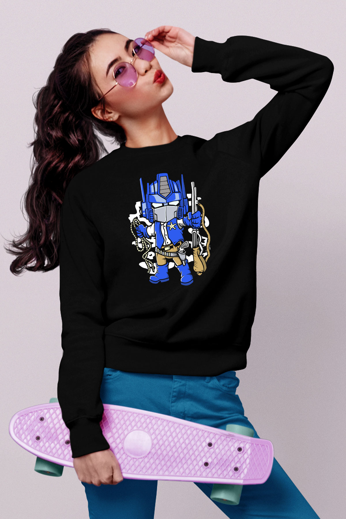 Optimus Cowboy Baskılı Siyah Unisex Tshirt