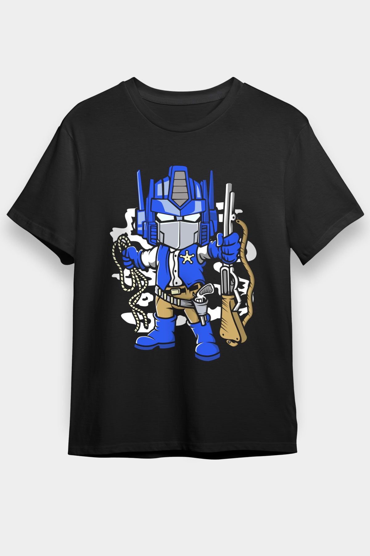 Optimus Cowboy Baskılı Siyah Unisex Tshirt