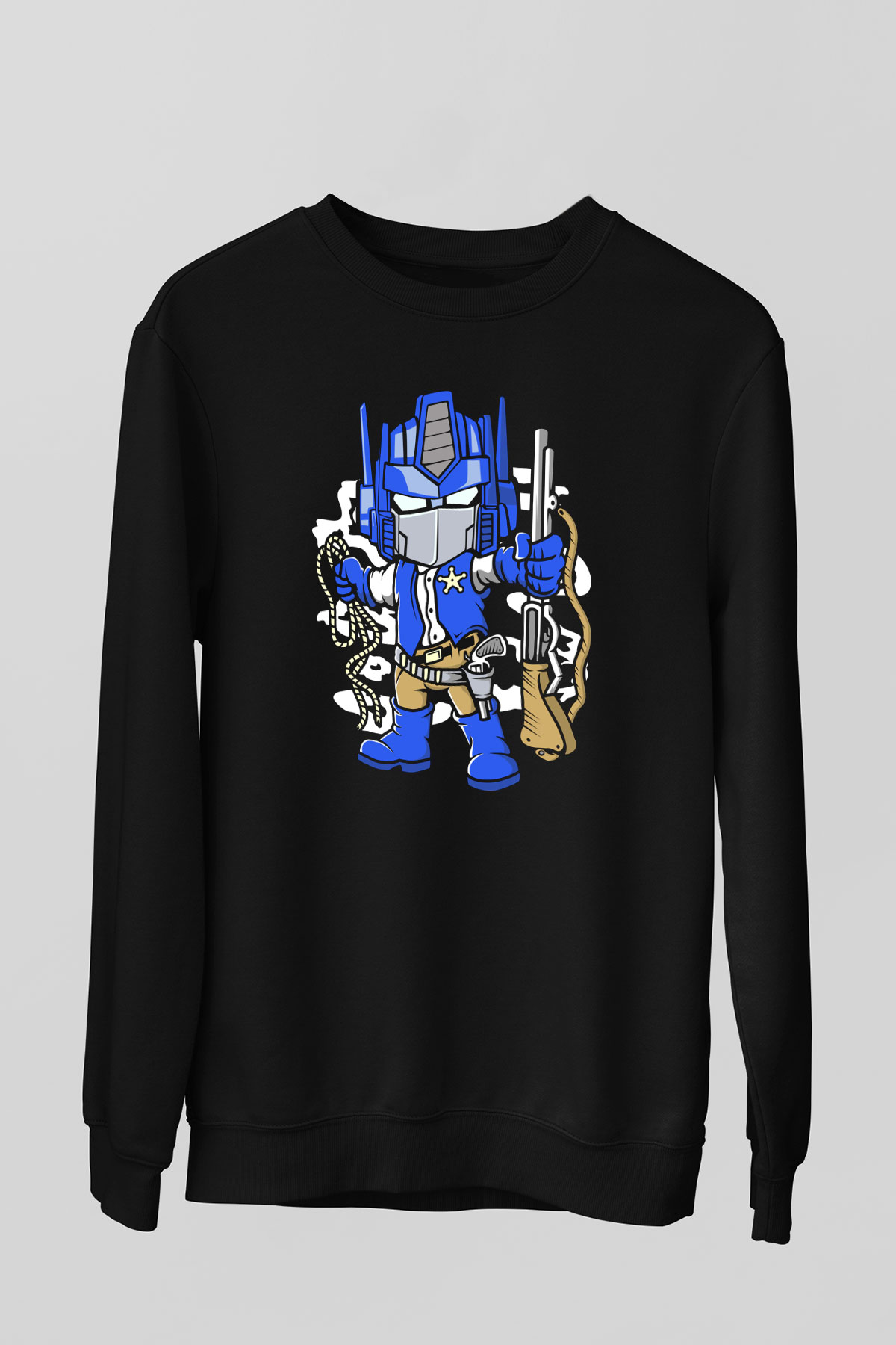 Optimus Cowboy Baskılı Siyah Unisex Tshirt