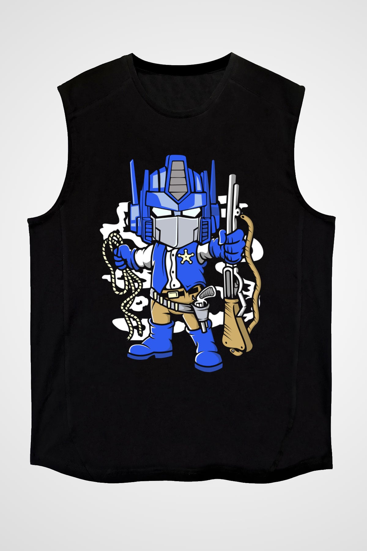Optimus Cowboy Baskılı Siyah Unisex Tshirt