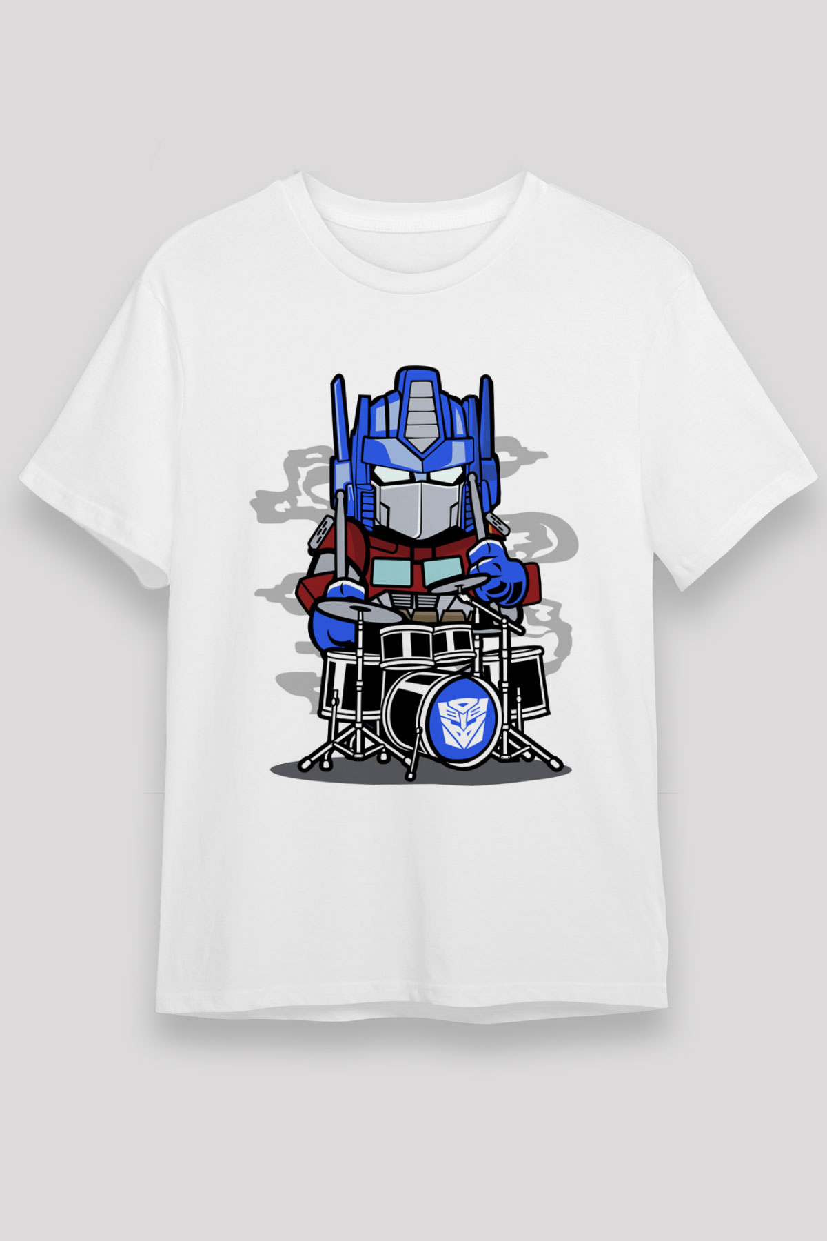 Optimus Drummer Baskılı Beyaz Unisex Tshirt