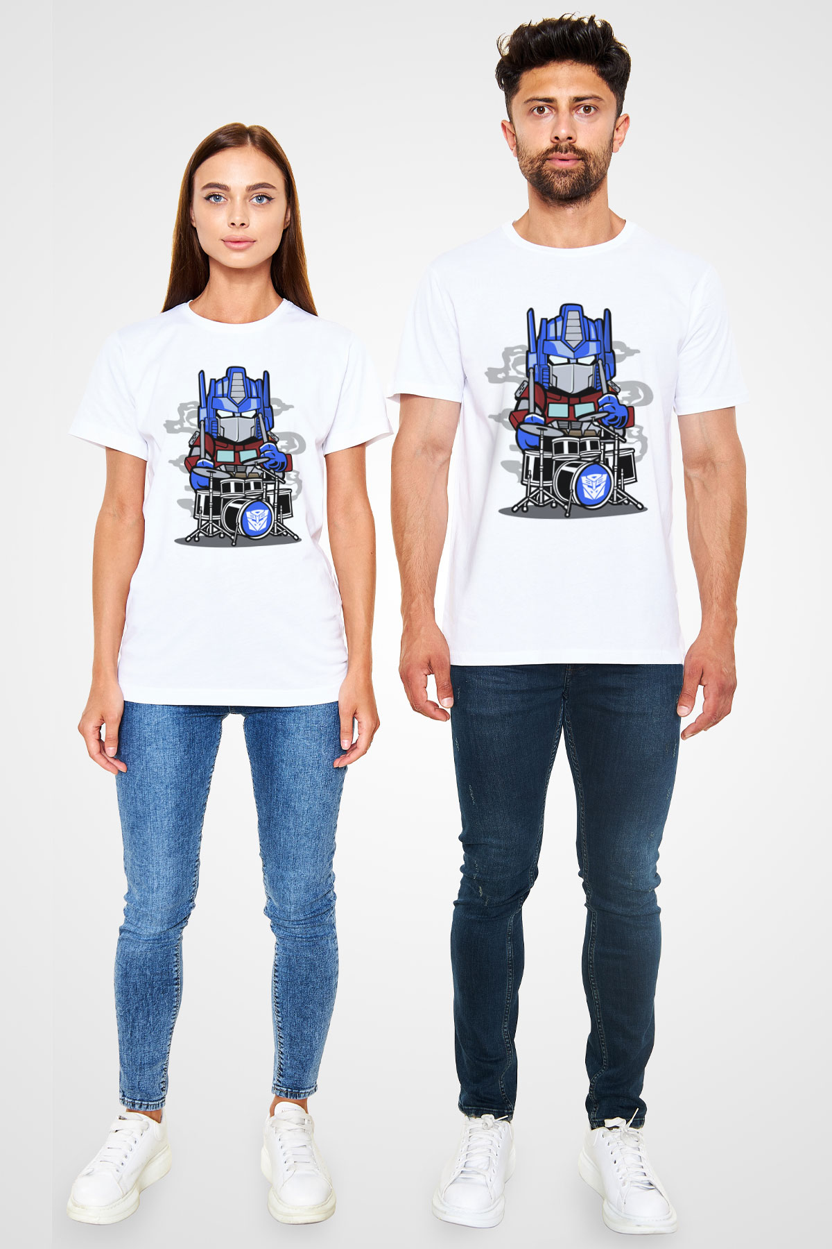 Optimus Drummer Baskılı Beyaz Unisex Tshirt