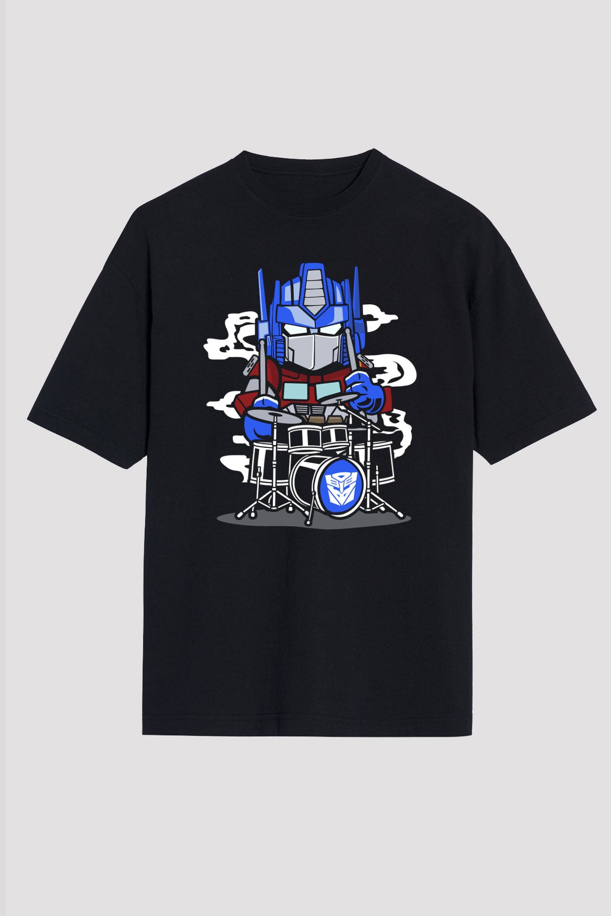 Optimus Drummer Baskılı Siyah Unisex Oversize Tişört