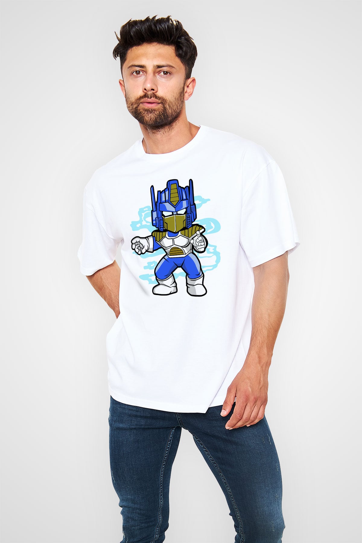 Optimus Vegeta Baskılı Beyaz Unisex Oversize Tişört
