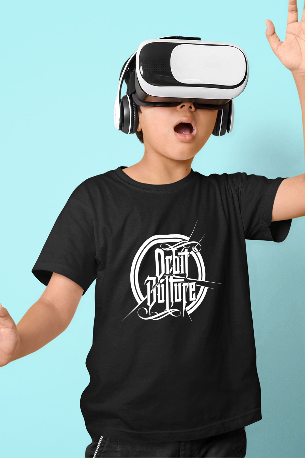Orbit Culture Baskılı Unisex Siyah Çocuk Tişört - Tshirt
