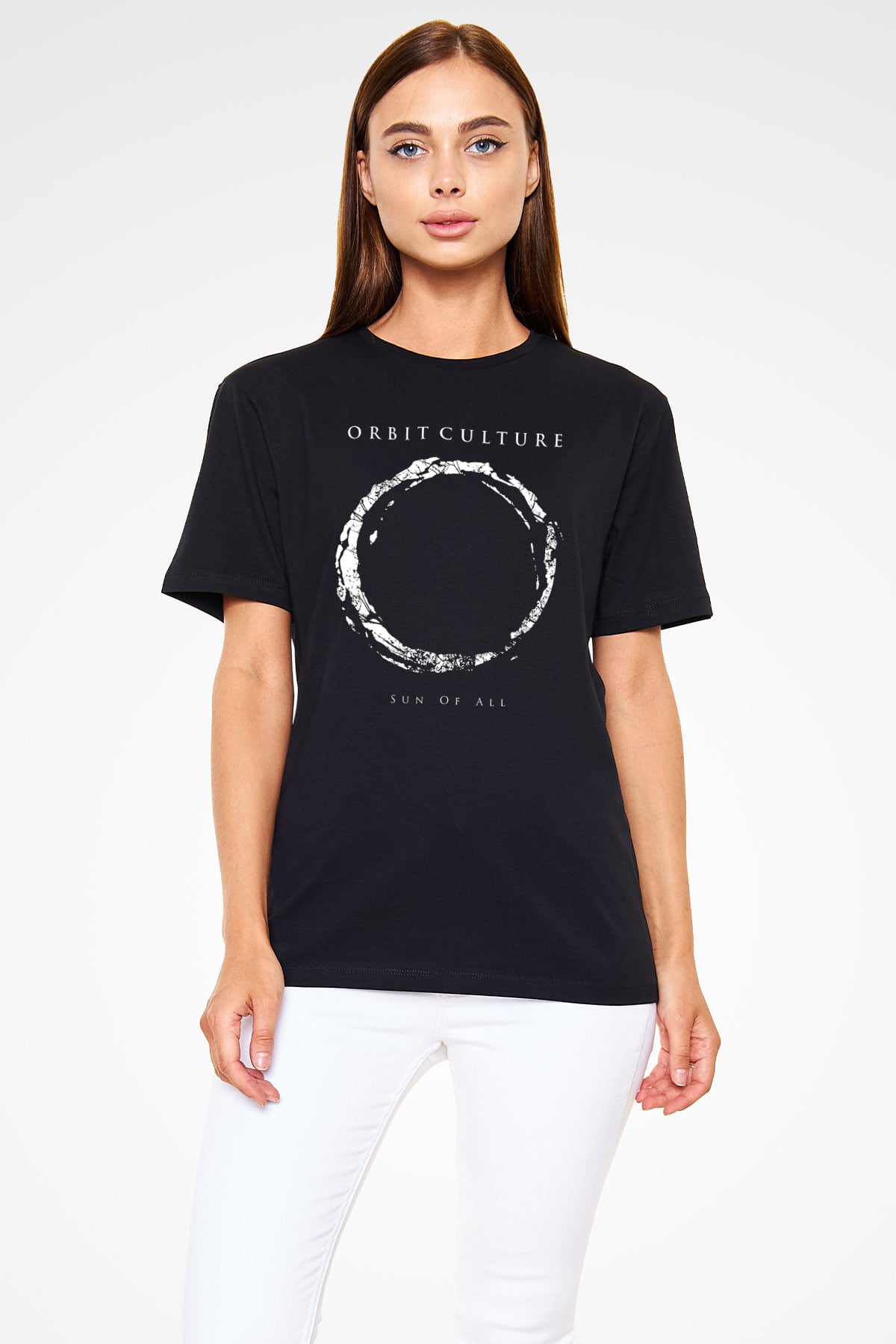 Orbit Culture Baskılı Unisex Siyah Tişört - Tshirt