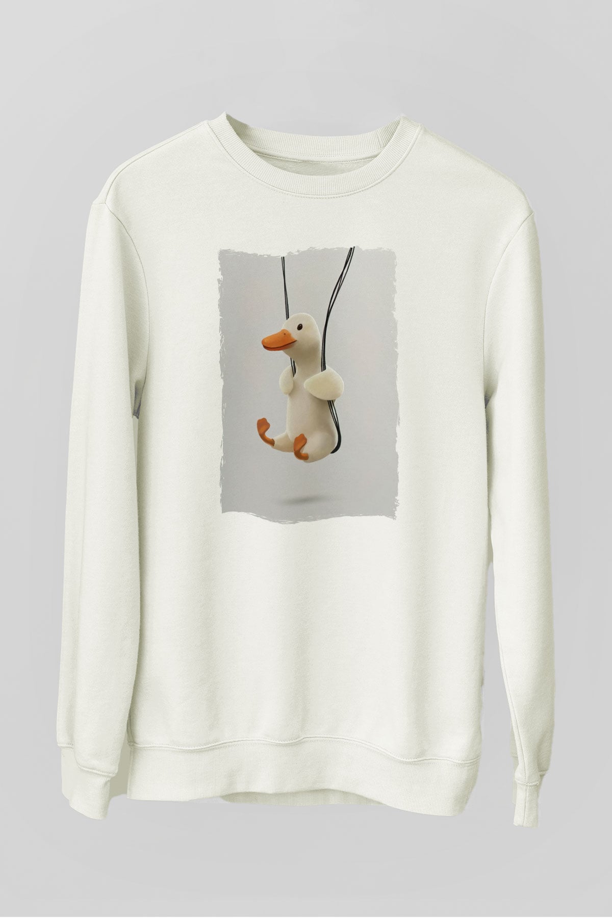 Ördek Baskılı Unisex Beyaz  Sweatshirt
