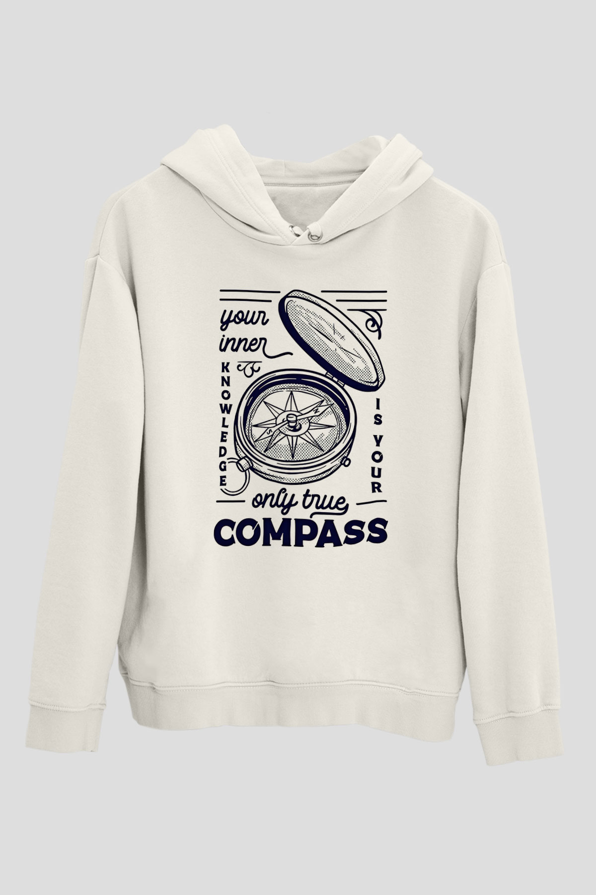 Orienteering Baskılı Unisex Ekru Hoodie