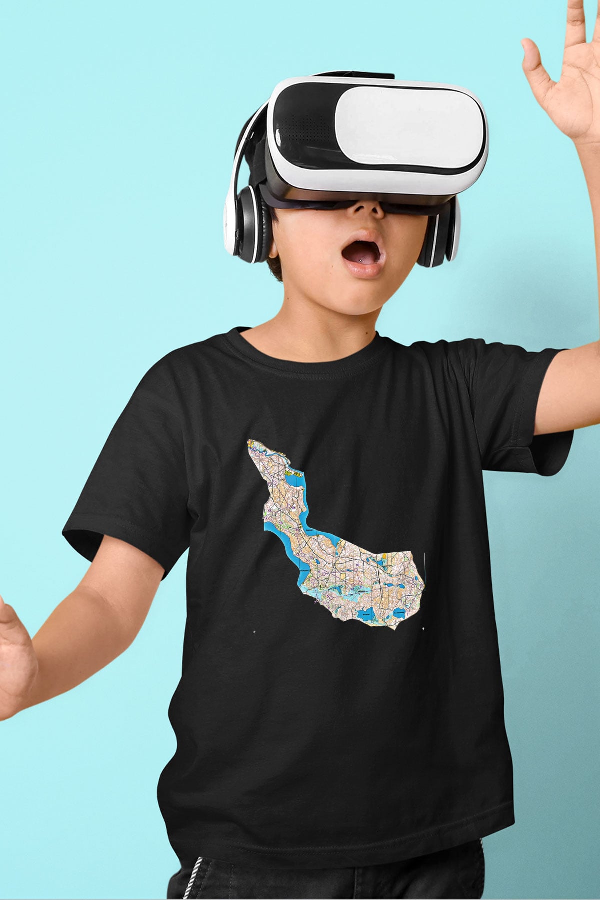 Orienteering Baskılı Unisex Siyah Çocuk Tİşörtü - Tshirt