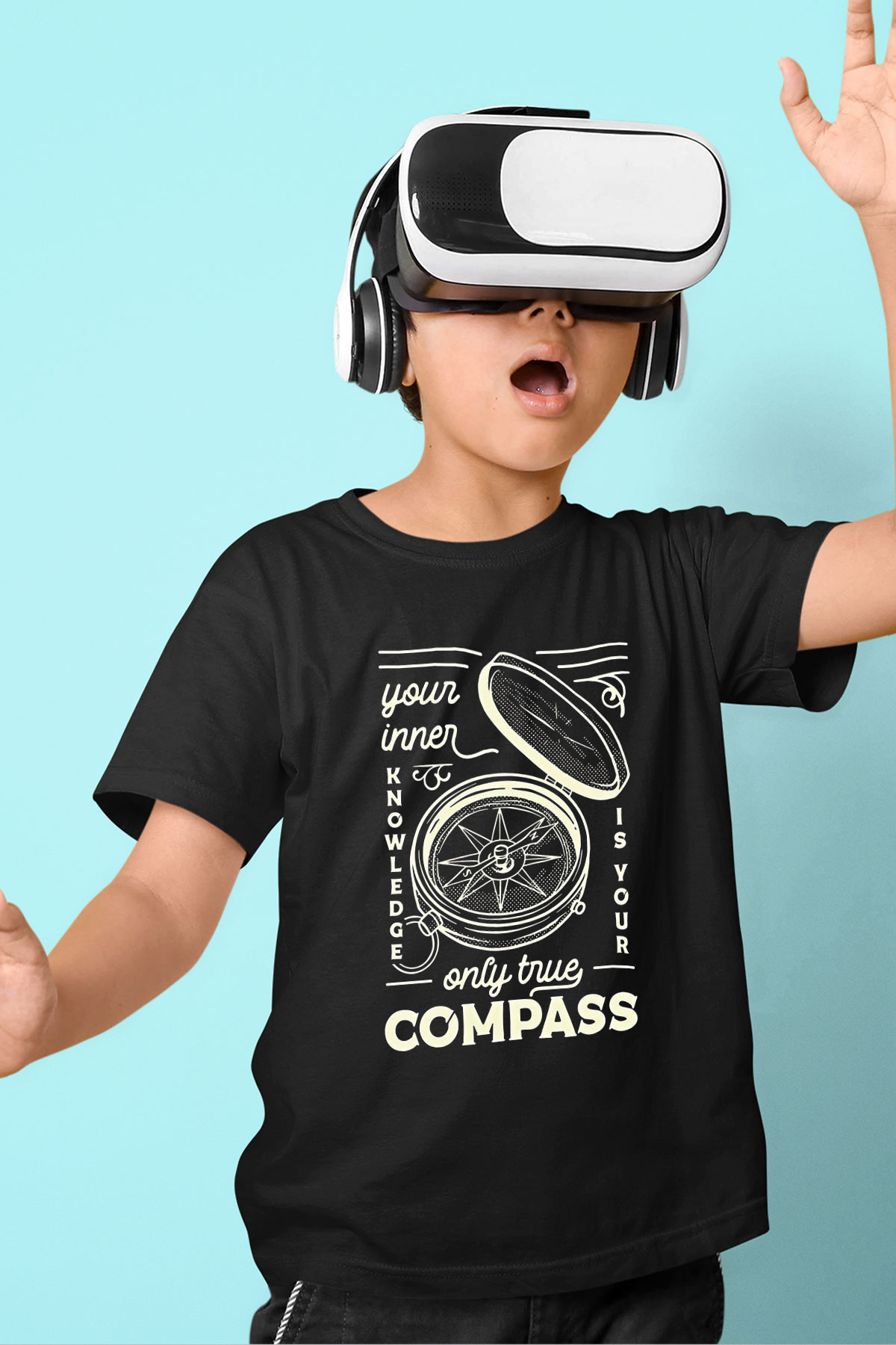 Orienteering Baskılı Unisex Siyah Çocuk Tİşörtü - Tshirt