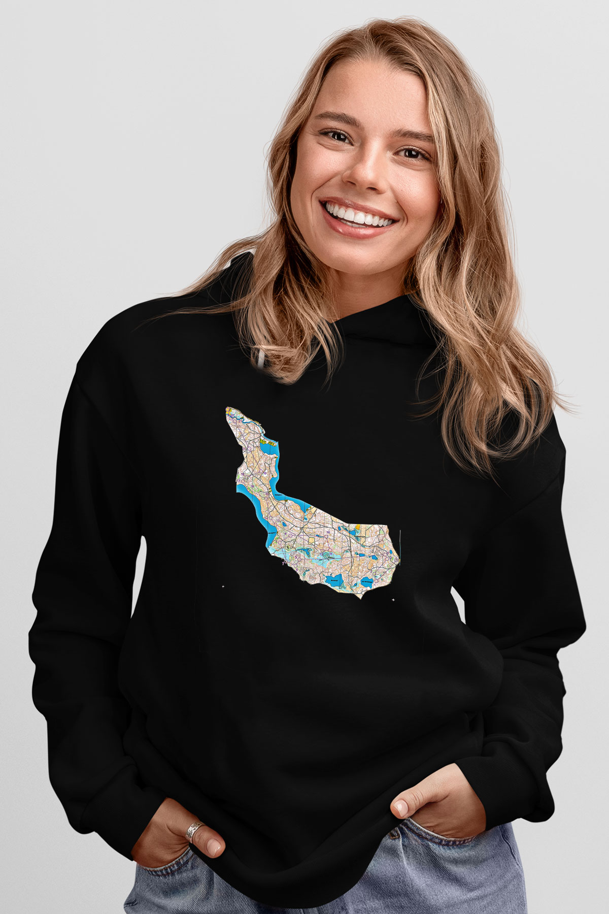 Orienteering Baskılı Unisex Siyah Kapüşonlu Sweatshirt