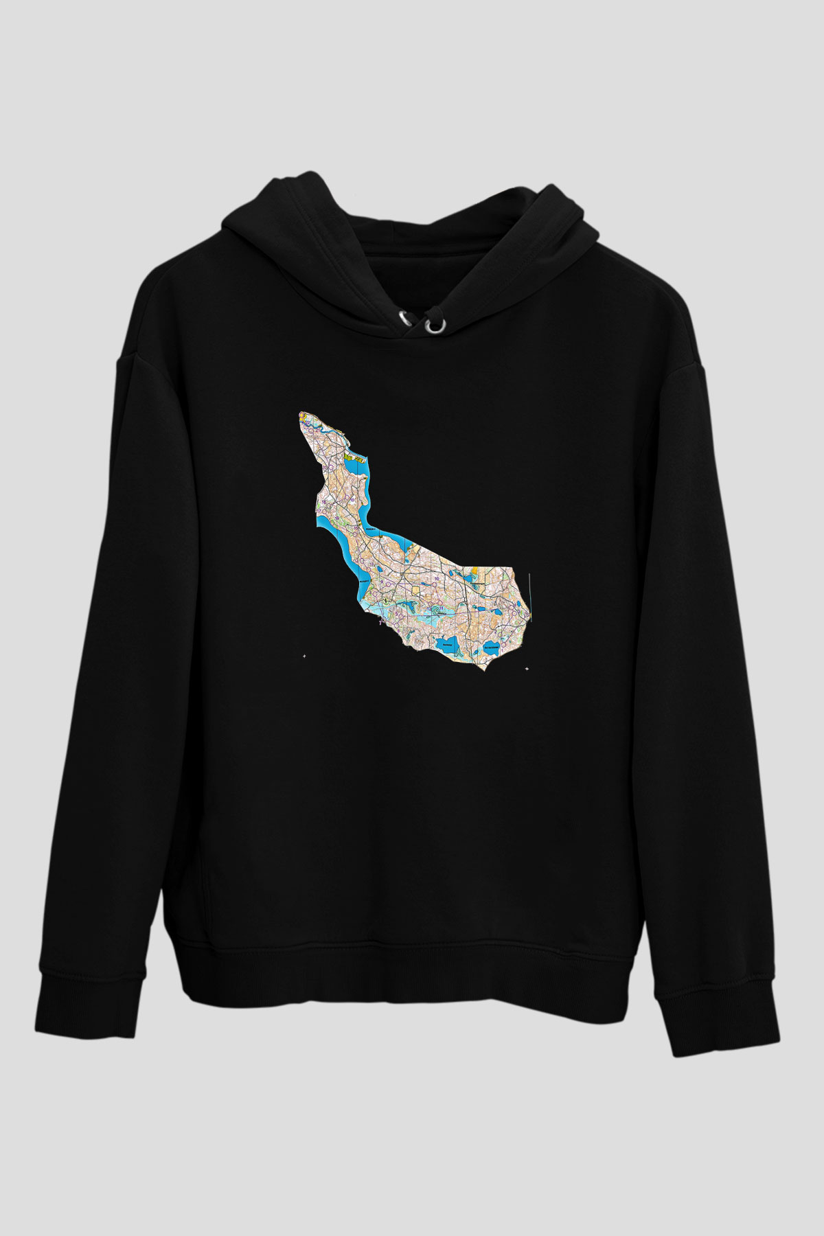 Orienteering Baskılı Unisex Siyah Kapüşonlu Sweatshirt