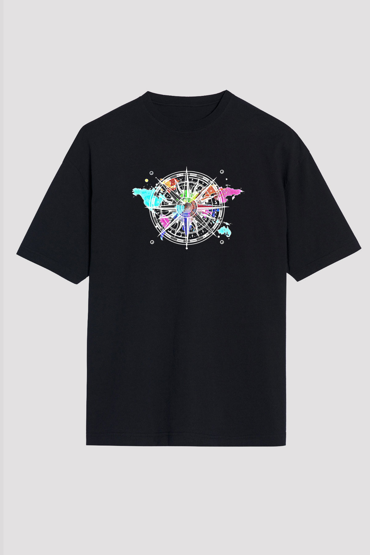 Orienteering Baskılı Unisex Siyah Oversize Tişört