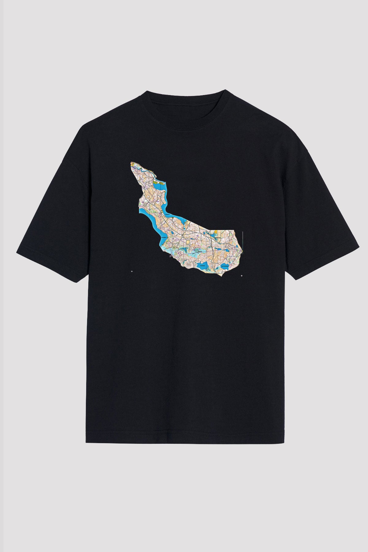 Orienteering Baskılı Unisex Siyah Oversize Tişört
