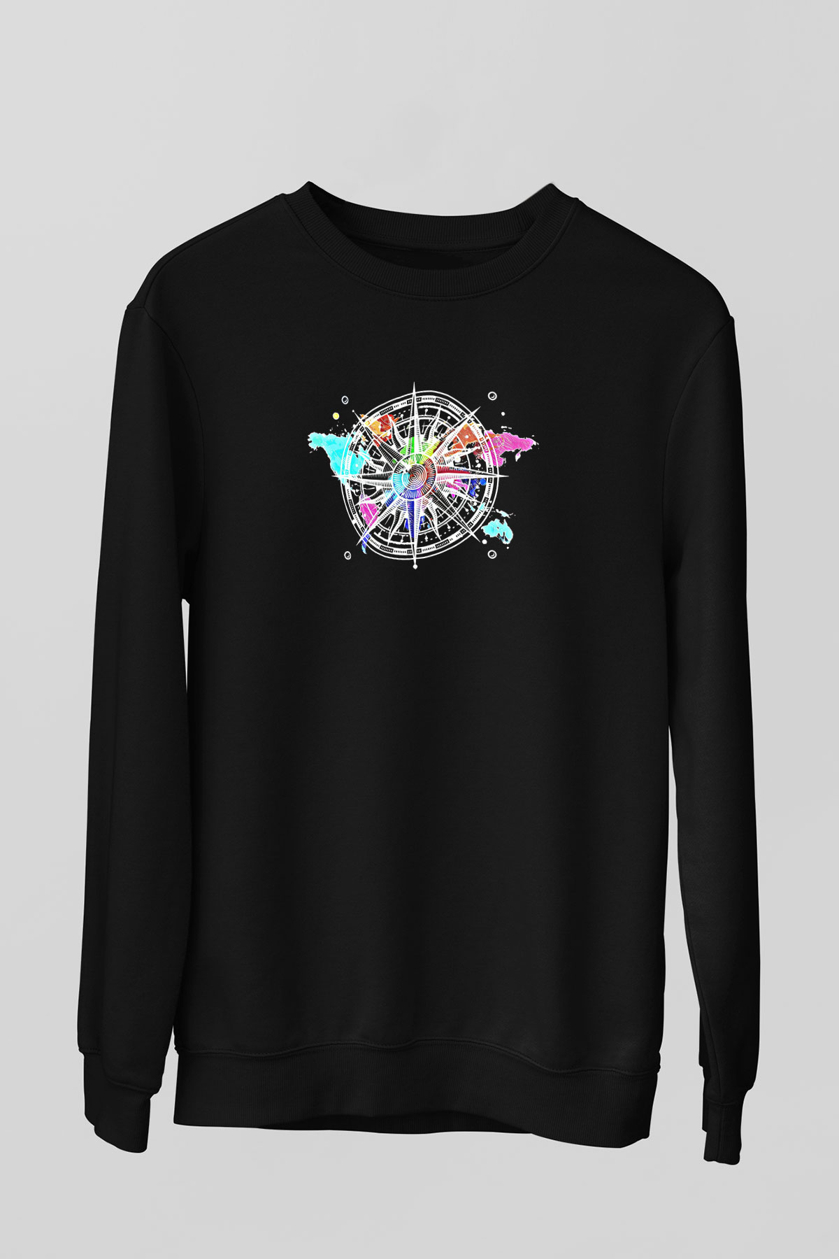Orienteering Baskılı Unisex Siyah Sweatshirt