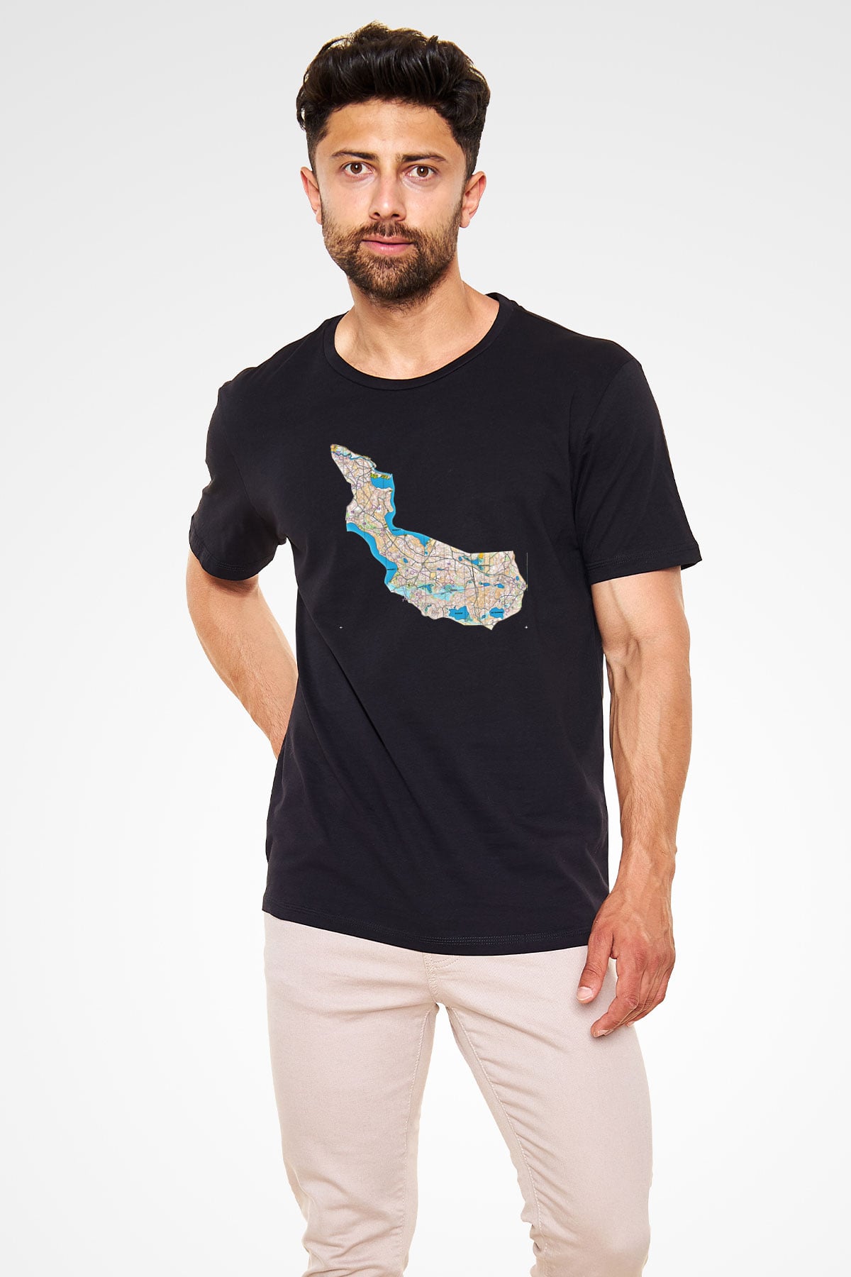 Orienteering Baskılı Unisex Siyah Tişört - Tshirt