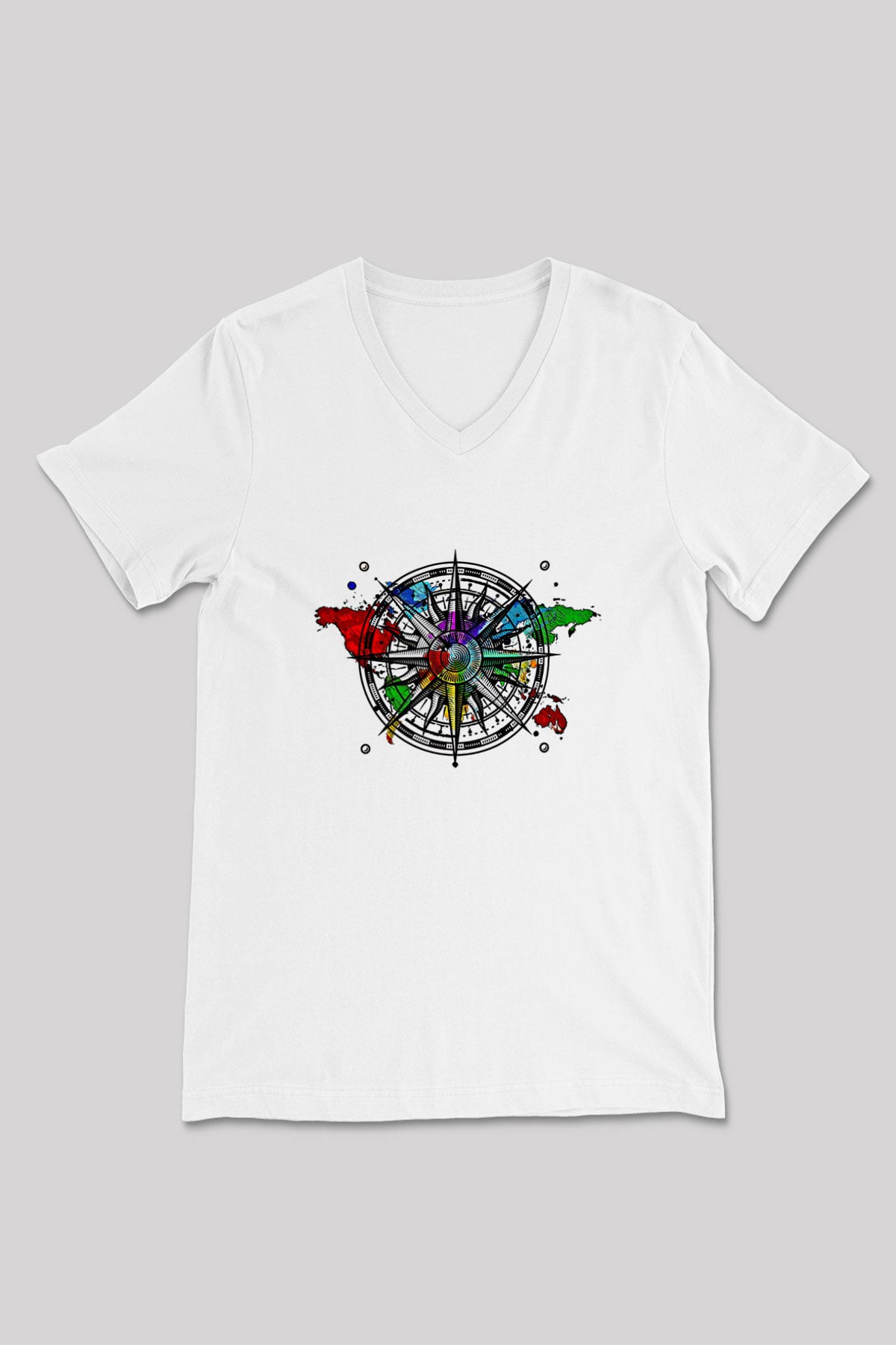 Orienteering Baskılı Unisex V Yaka Tişört - Tshirt