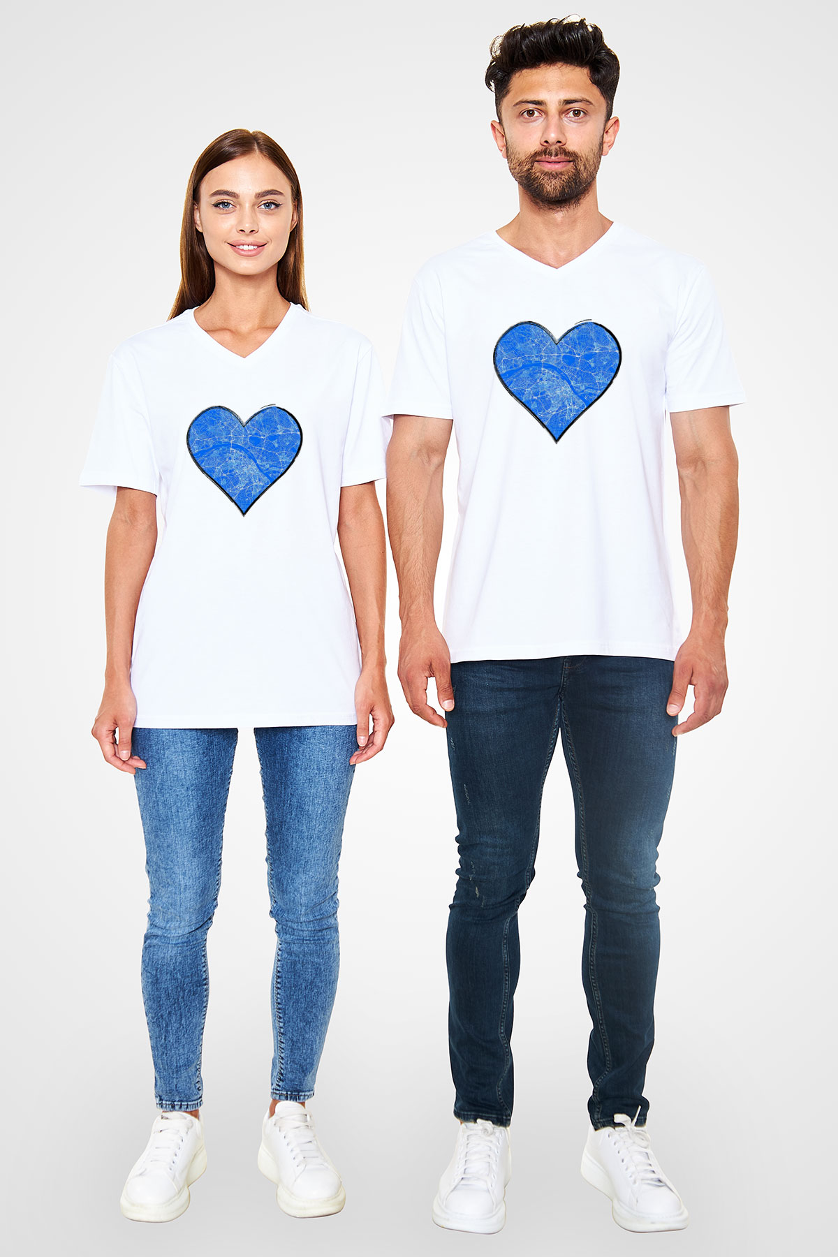 Orienteering Baskılı Unisex V Yaka Tişört - Tshirt