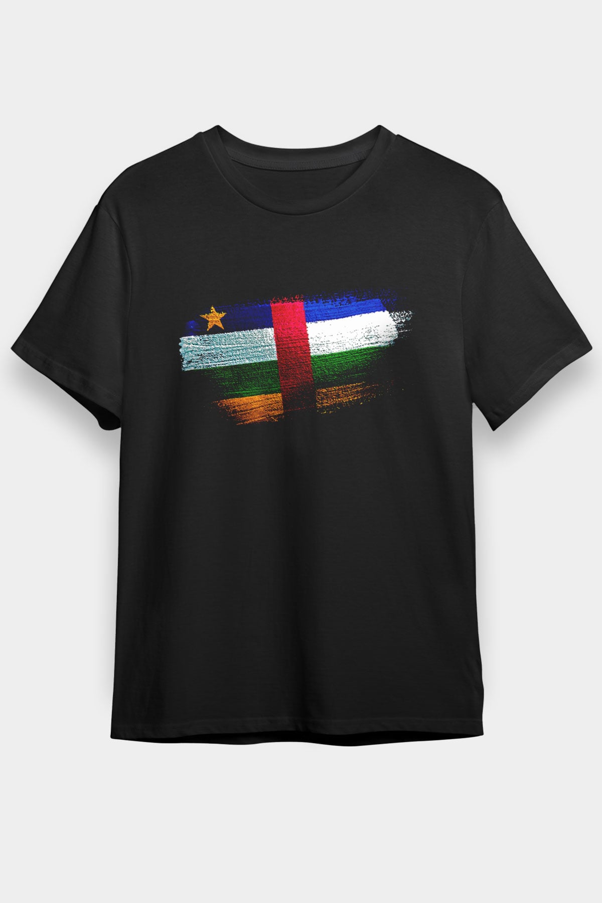 Orta Afrika Cumhuriyeti - Central African Republic Bayrağı Baskılı Unisex Siyah Tişört