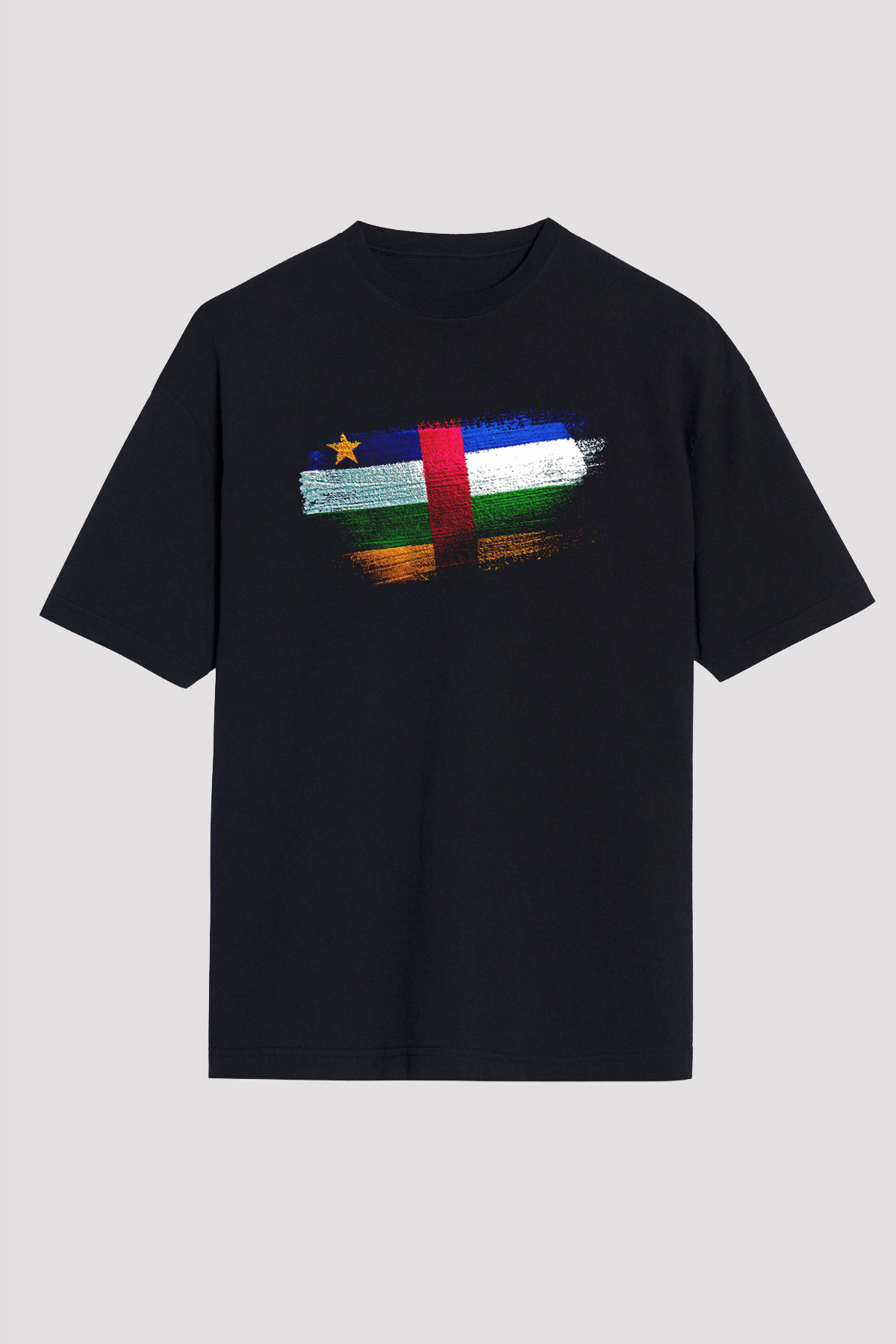 Orta Afrika Cumhuriyeti - Central African Republic Bayrağı Baskılı Unisex Siyah Oversize Tişört
