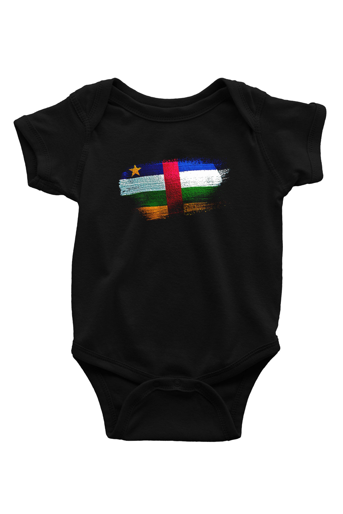 Orta Afrika Cumhuriyeti - Central African Republic Bayrağı Baskılı Unisex Siyah Bebek Body - Zıbın