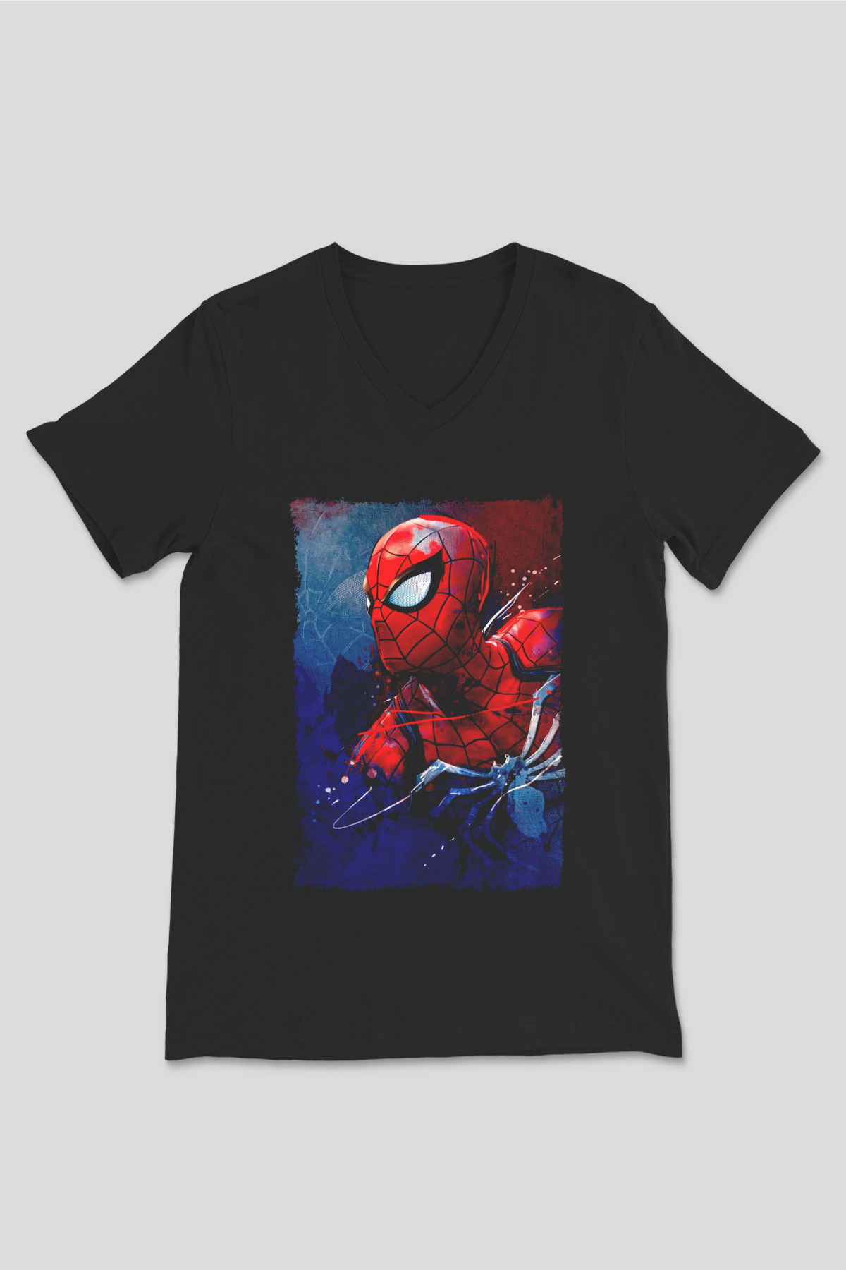 Örümcek Baskılı Unisex Siyah  V Yaka Tişört
