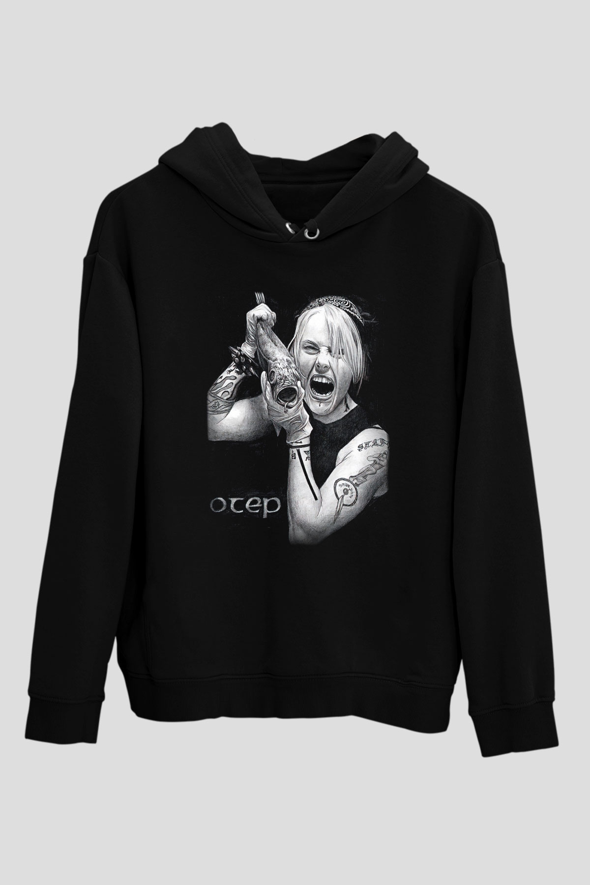Otep Baskılı Unisex Siyah Kapüşonlu Sweatshirt
