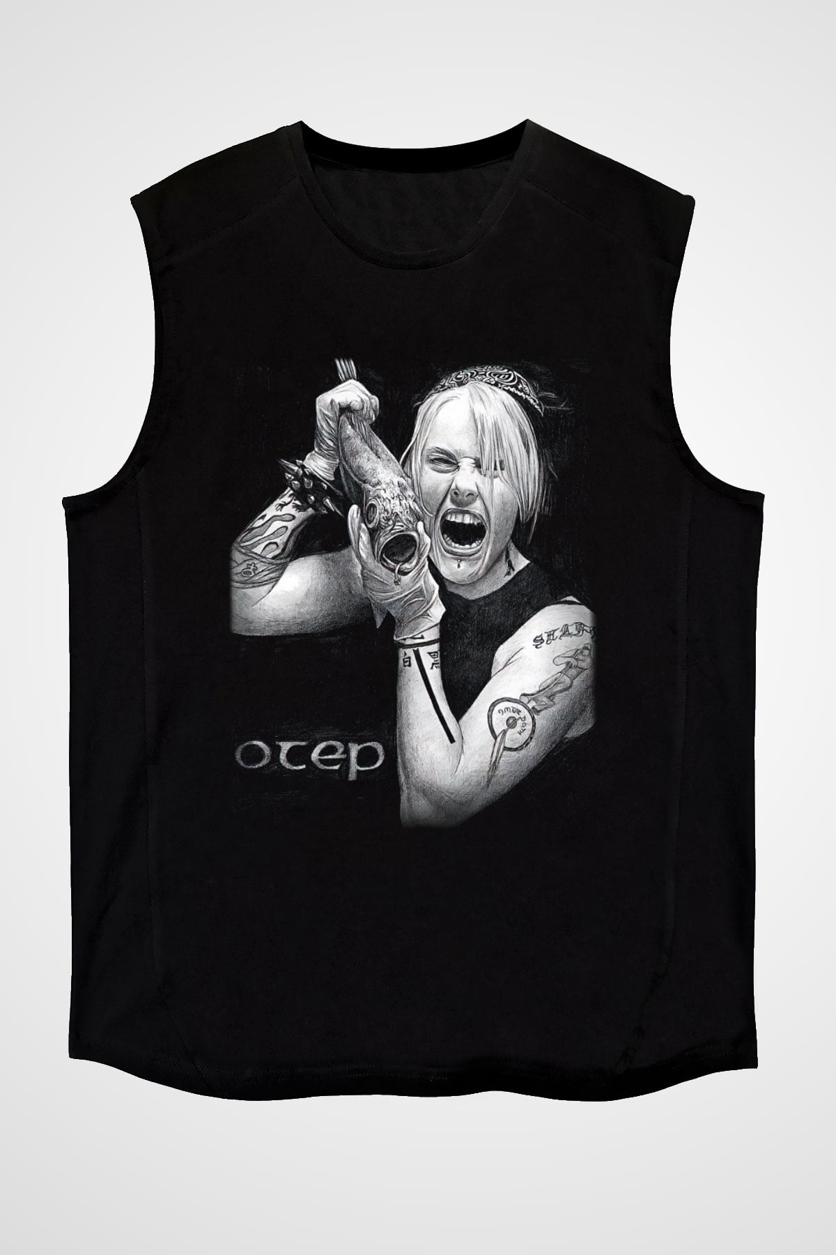 Otep Baskılı Unisex Siyah Kolsuz Tişört - Tshirt