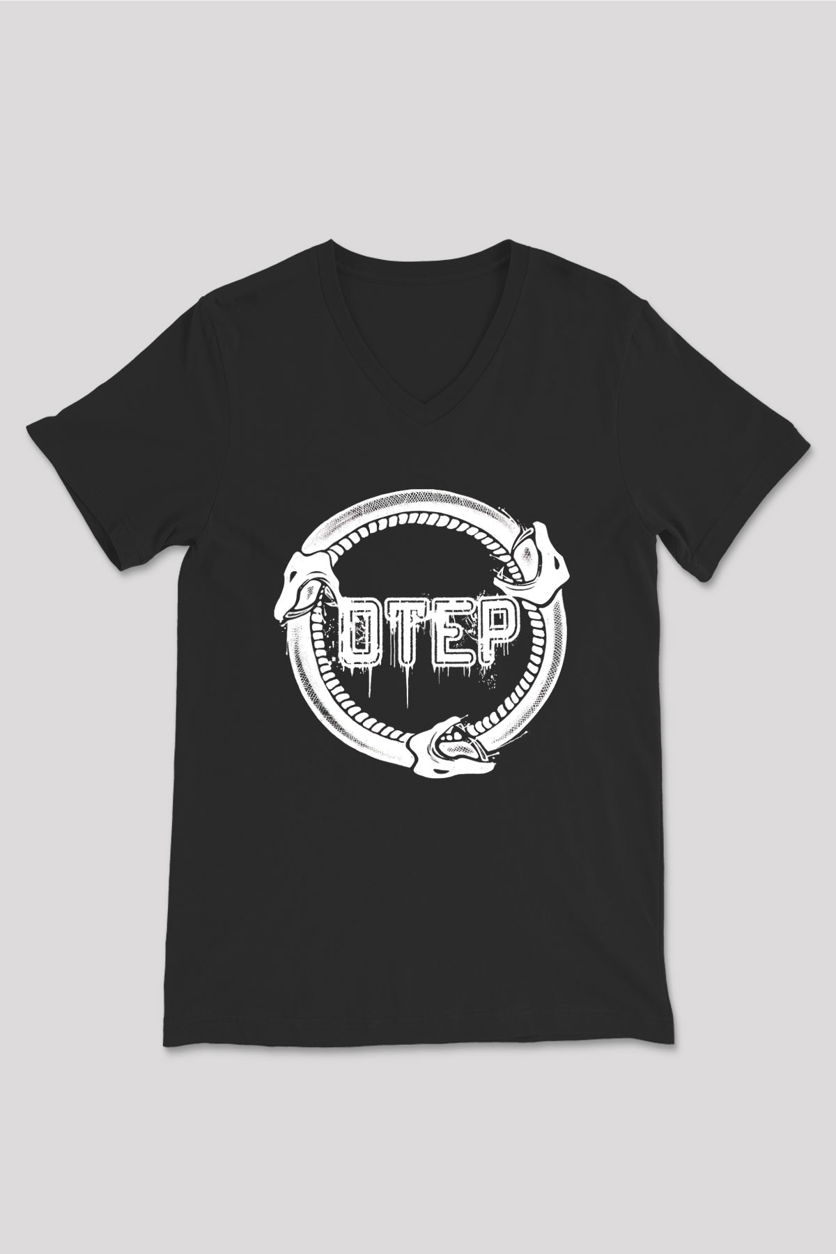 Otep Baskılı Unisex Siyah V Yaka Tişört - Tshirt