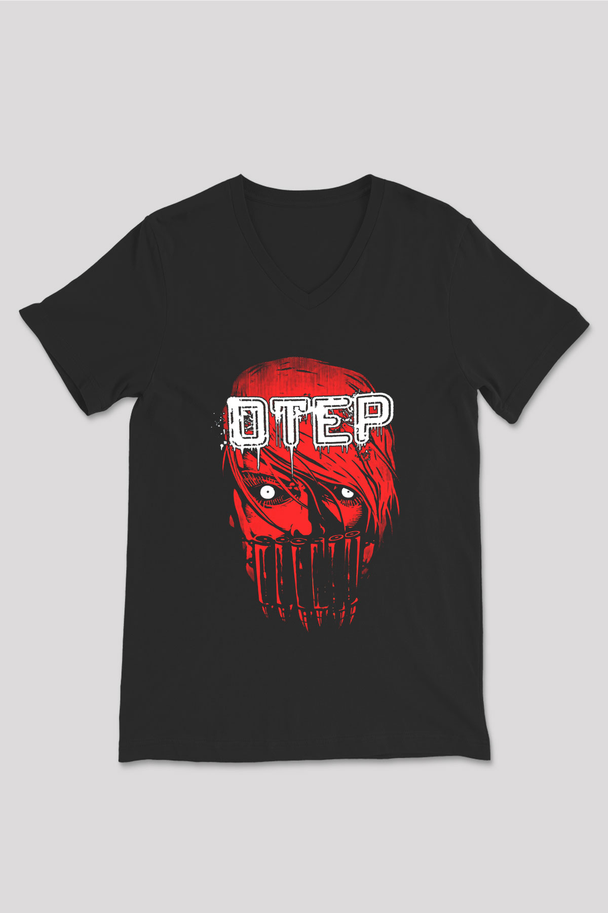 Otep Baskılı Unisex Siyah V Yaka Tişört - Tshirt