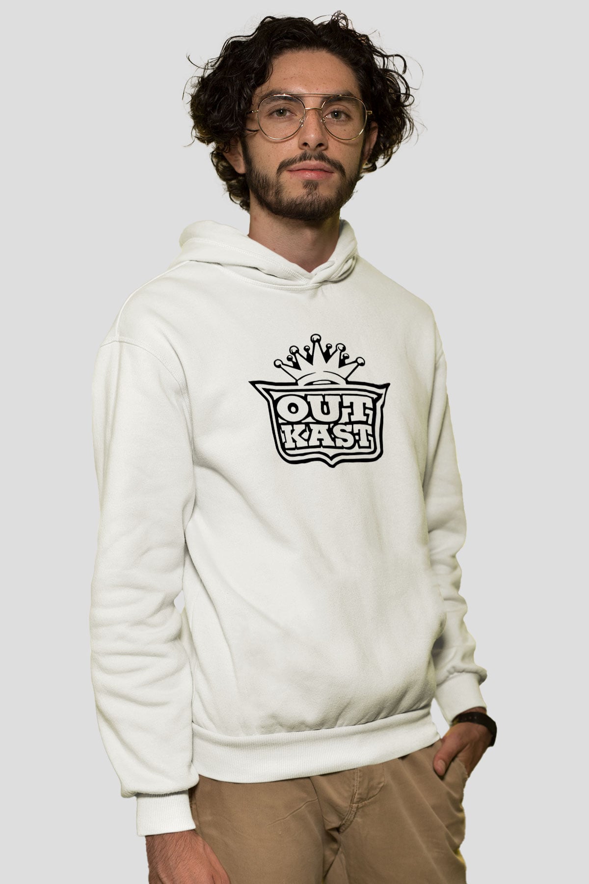 OutKast Baskılı Beyaz Unisex Kapüşonlu Sweatshirt