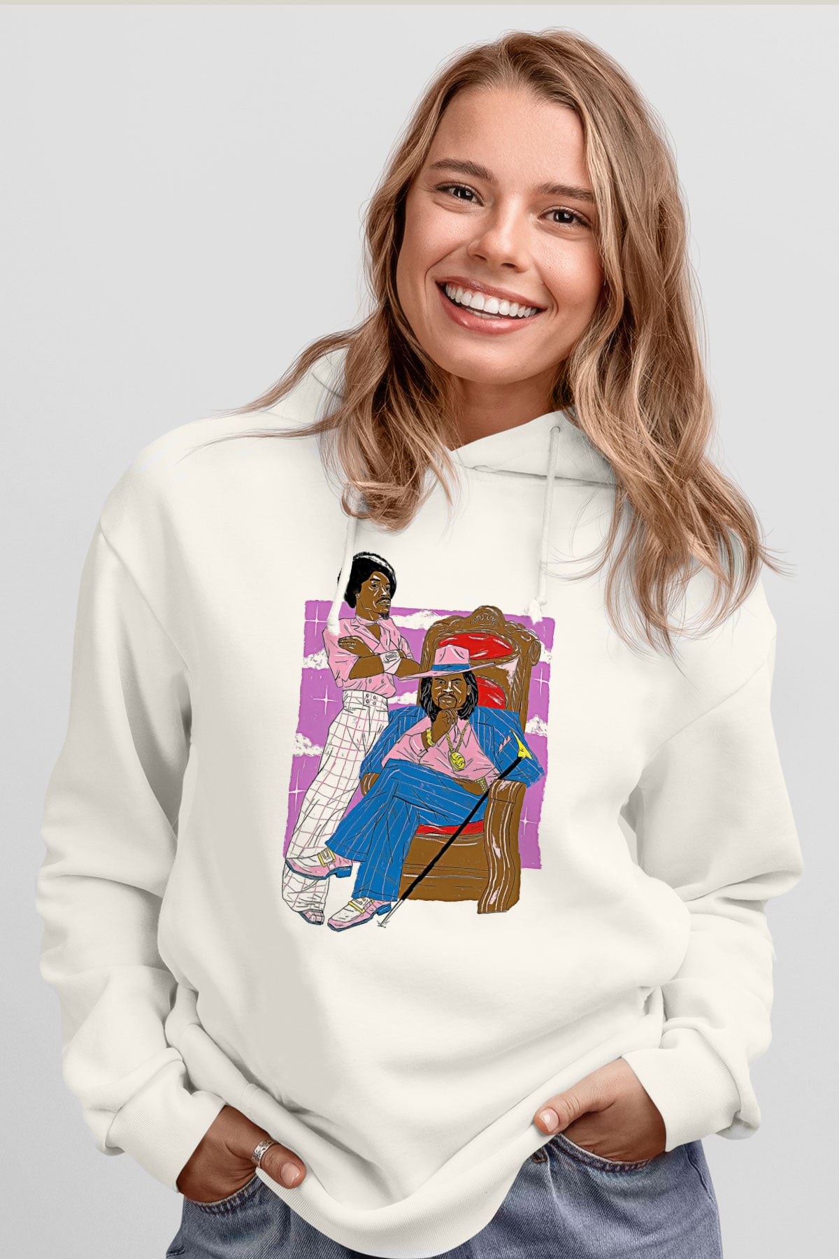 OutKast Baskılı Beyaz Unisex Kapüşonlu Sweatshirt