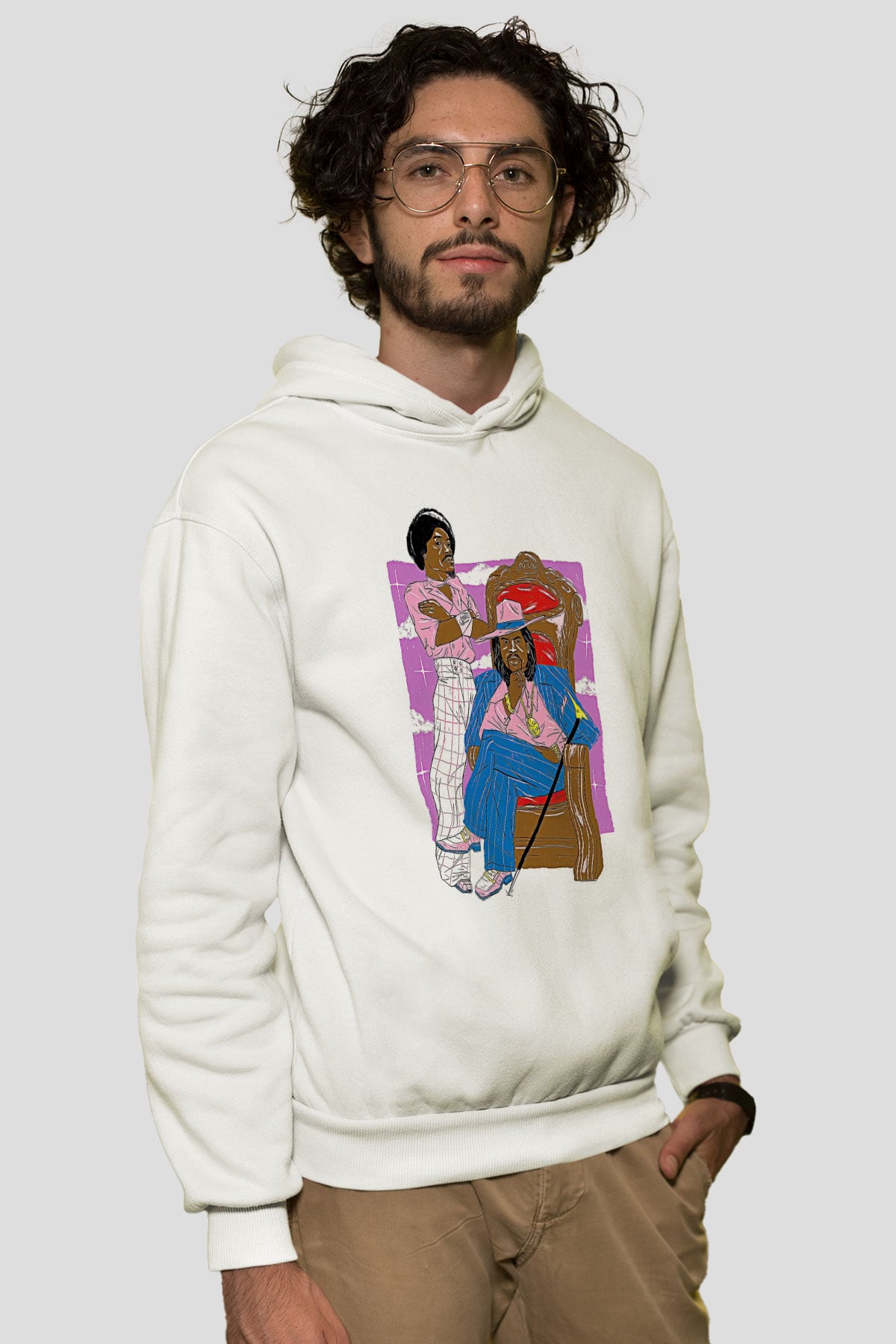 OutKast Baskılı Beyaz Unisex Kapüşonlu Sweatshirt