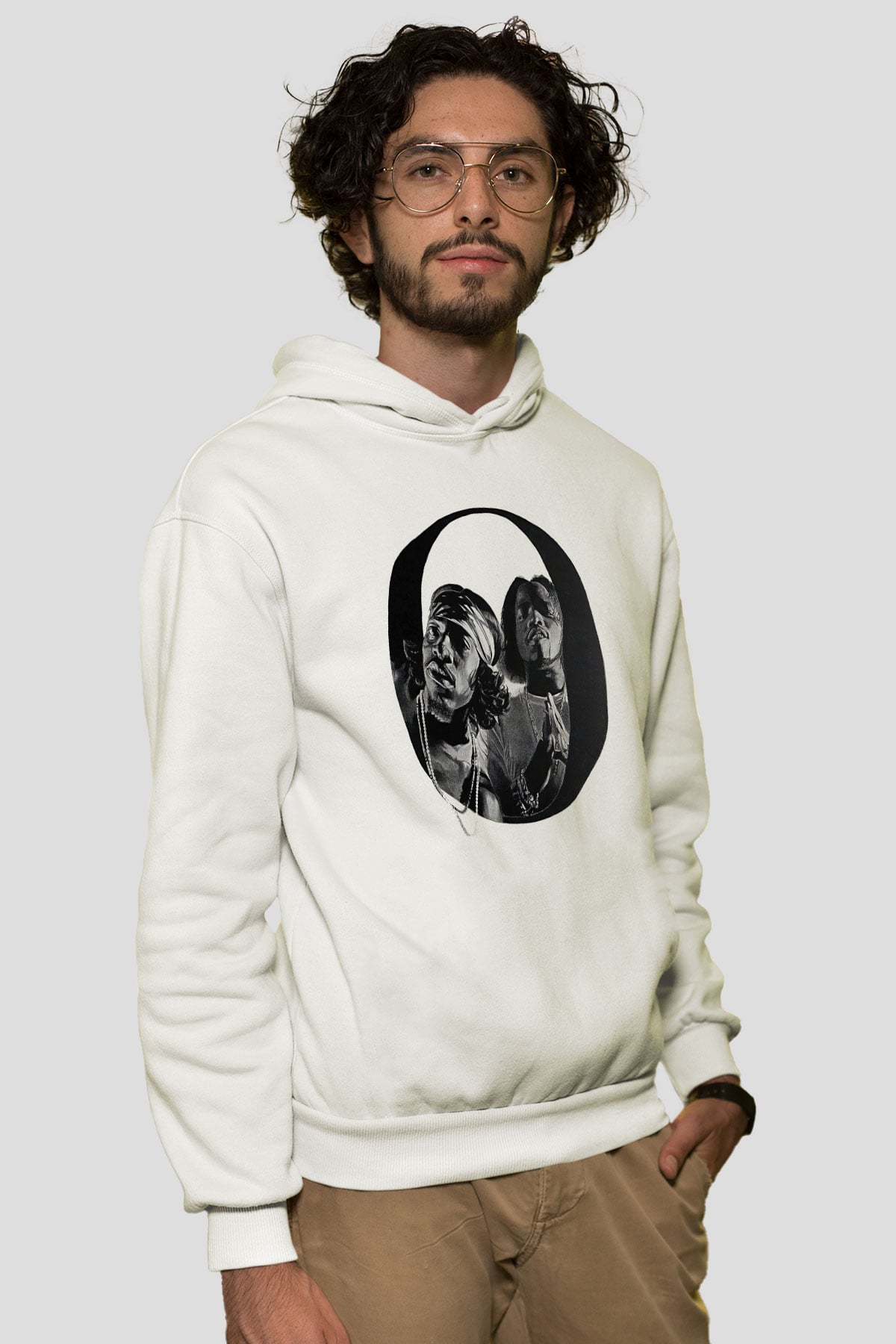 OutKast Baskılı Beyaz Unisex Kapüşonlu Sweatshirt
