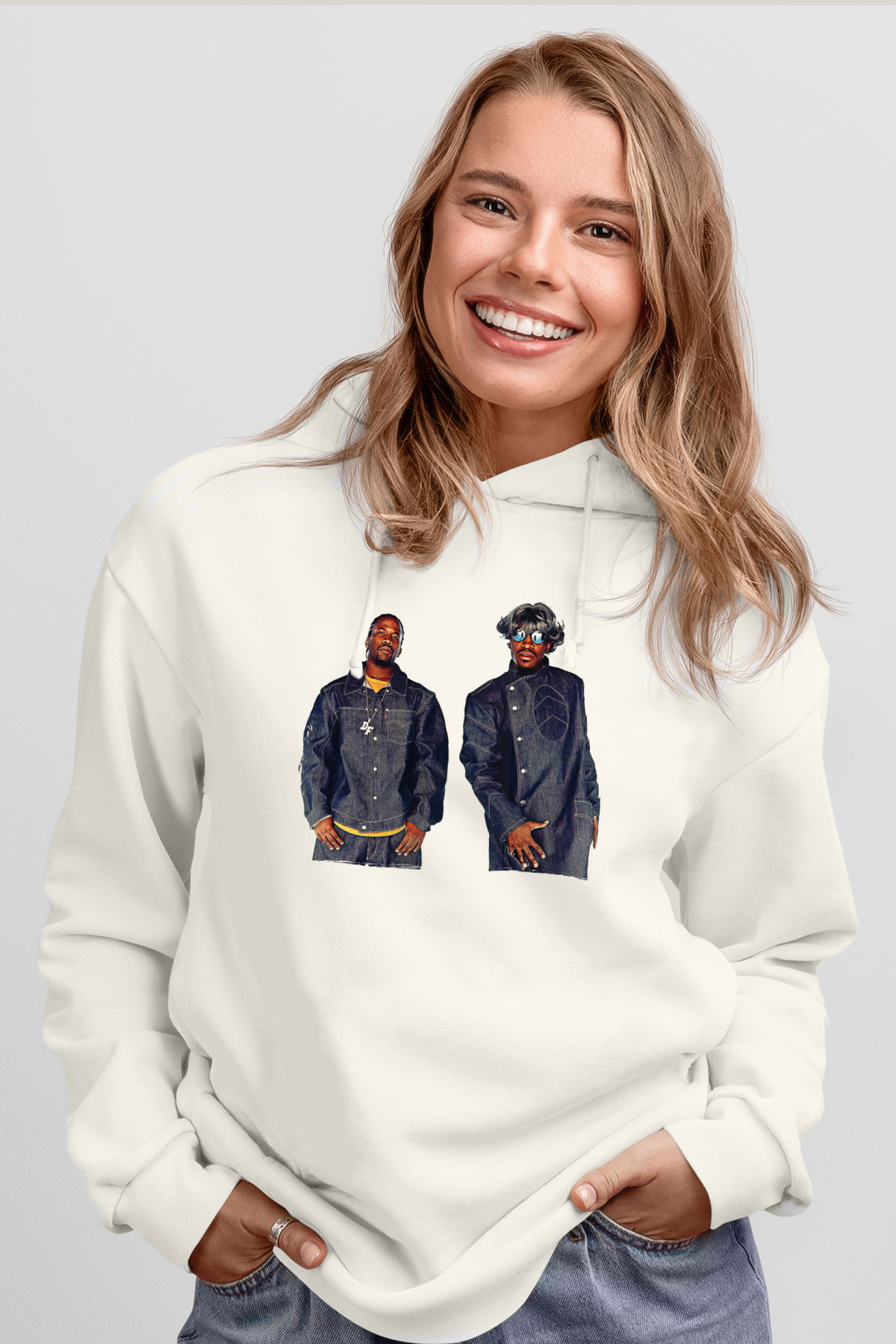 OutKast Baskılı Beyaz Unisex Kapüşonlu Sweatshirt