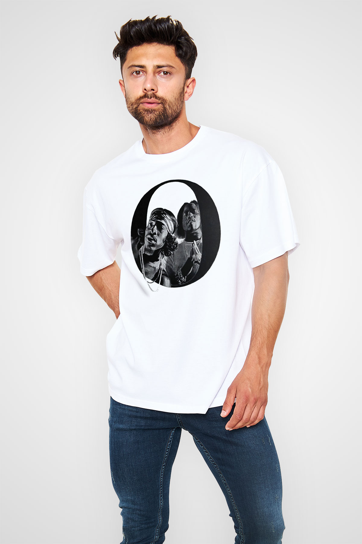 OutKast Baskılı Beyaz Unisex Oversize Tişört - Tshirt