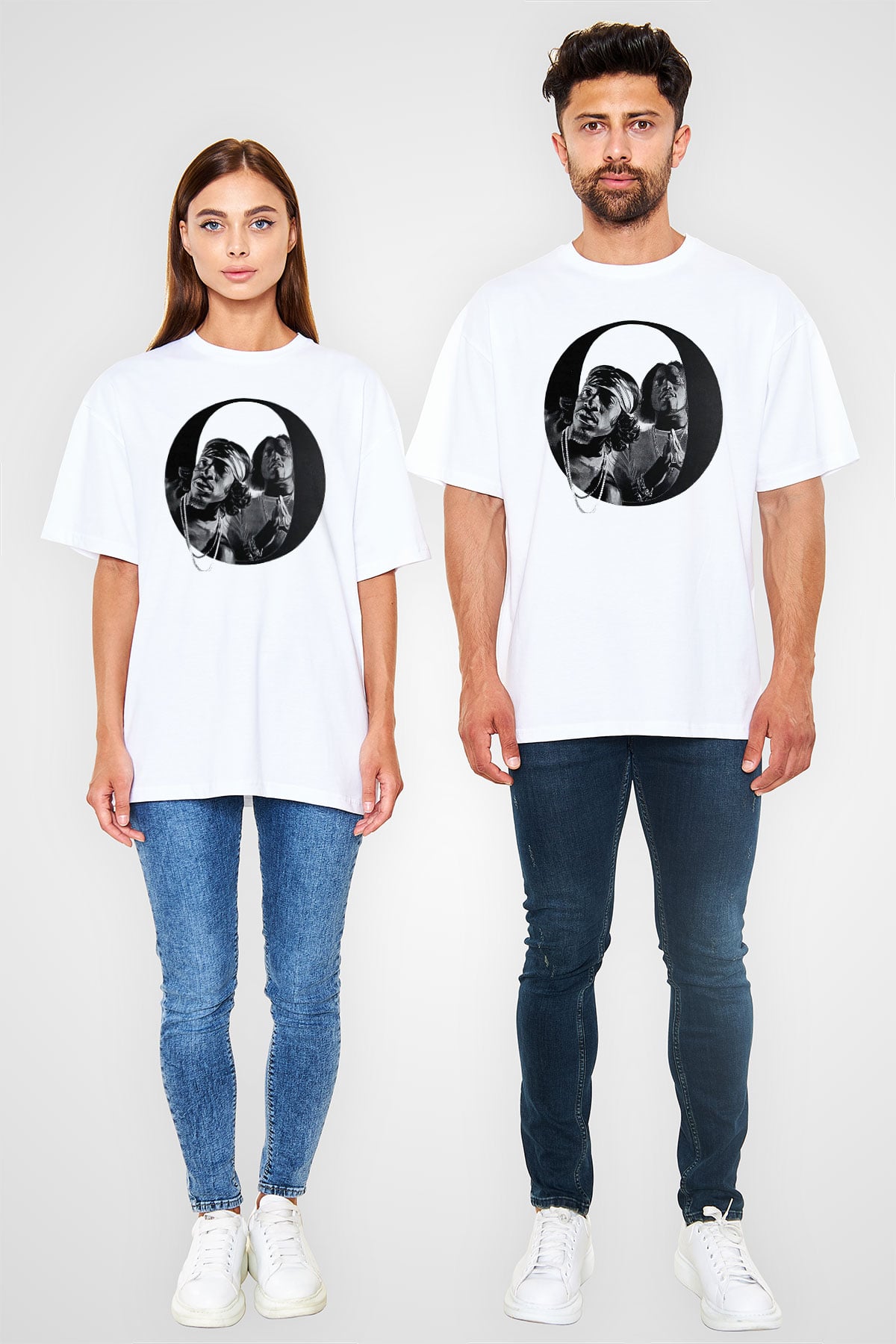 OutKast Baskılı Beyaz Unisex Oversize Tişört - Tshirt