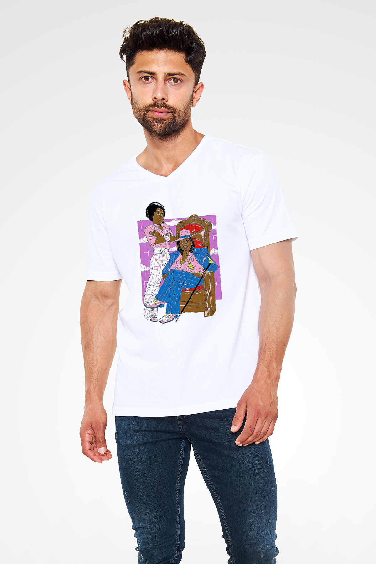 OutKast Baskılı Beyaz Unisex V Yaka Tişört - Tshirt