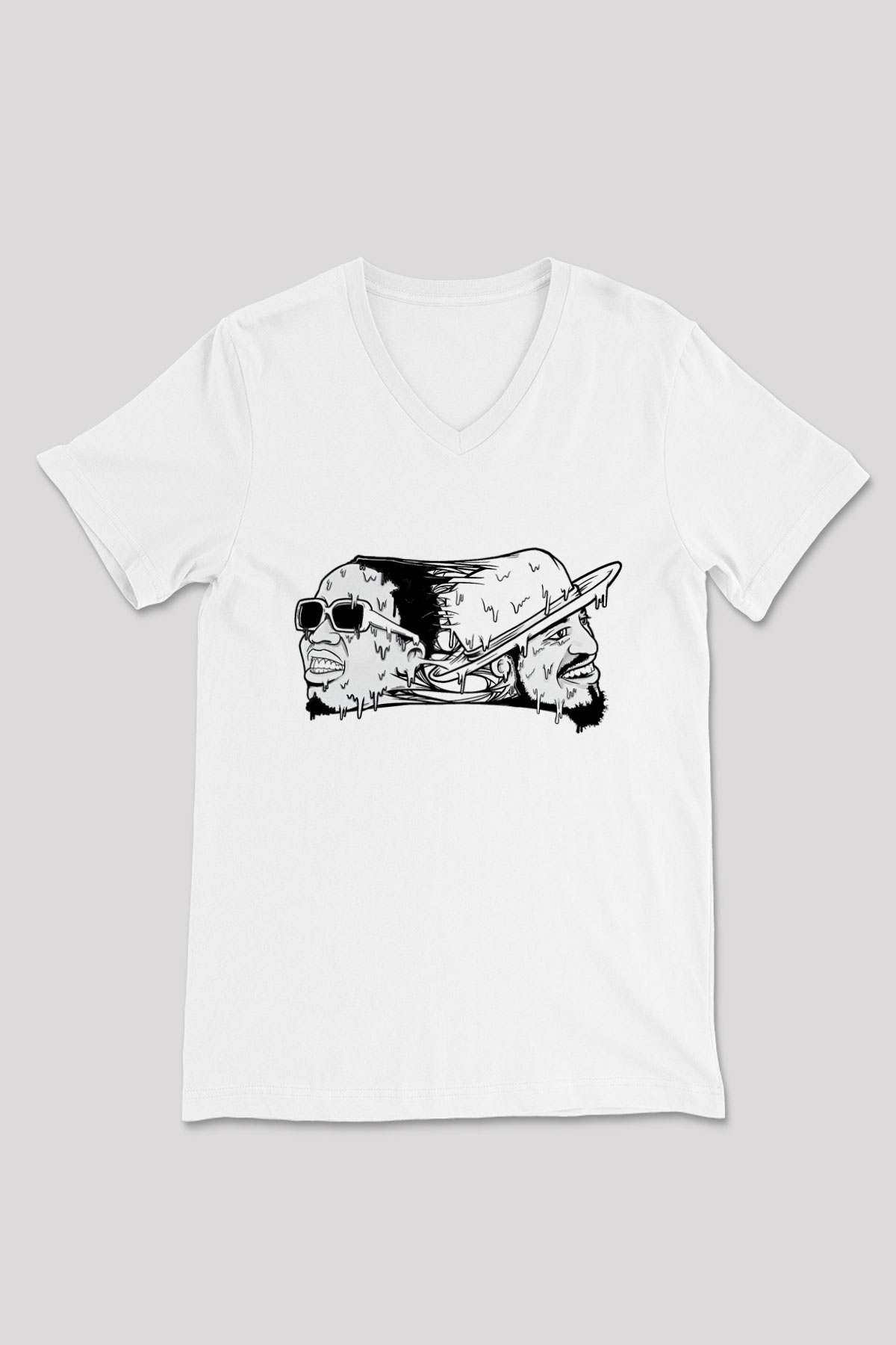 OutKast Baskılı Beyaz Unisex V Yaka Tişört - Tshirt