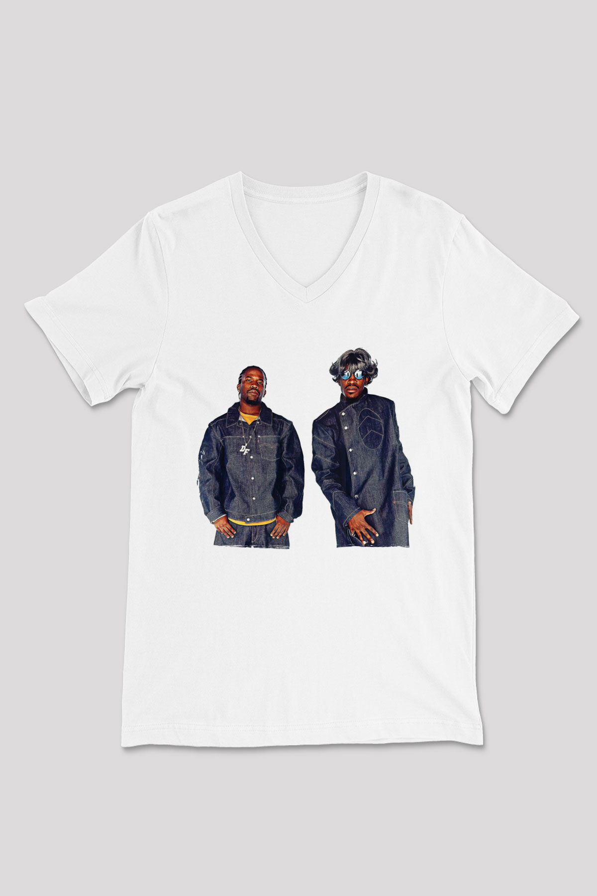 OutKast Baskılı Beyaz Unisex V Yaka Tişört - Tshirt