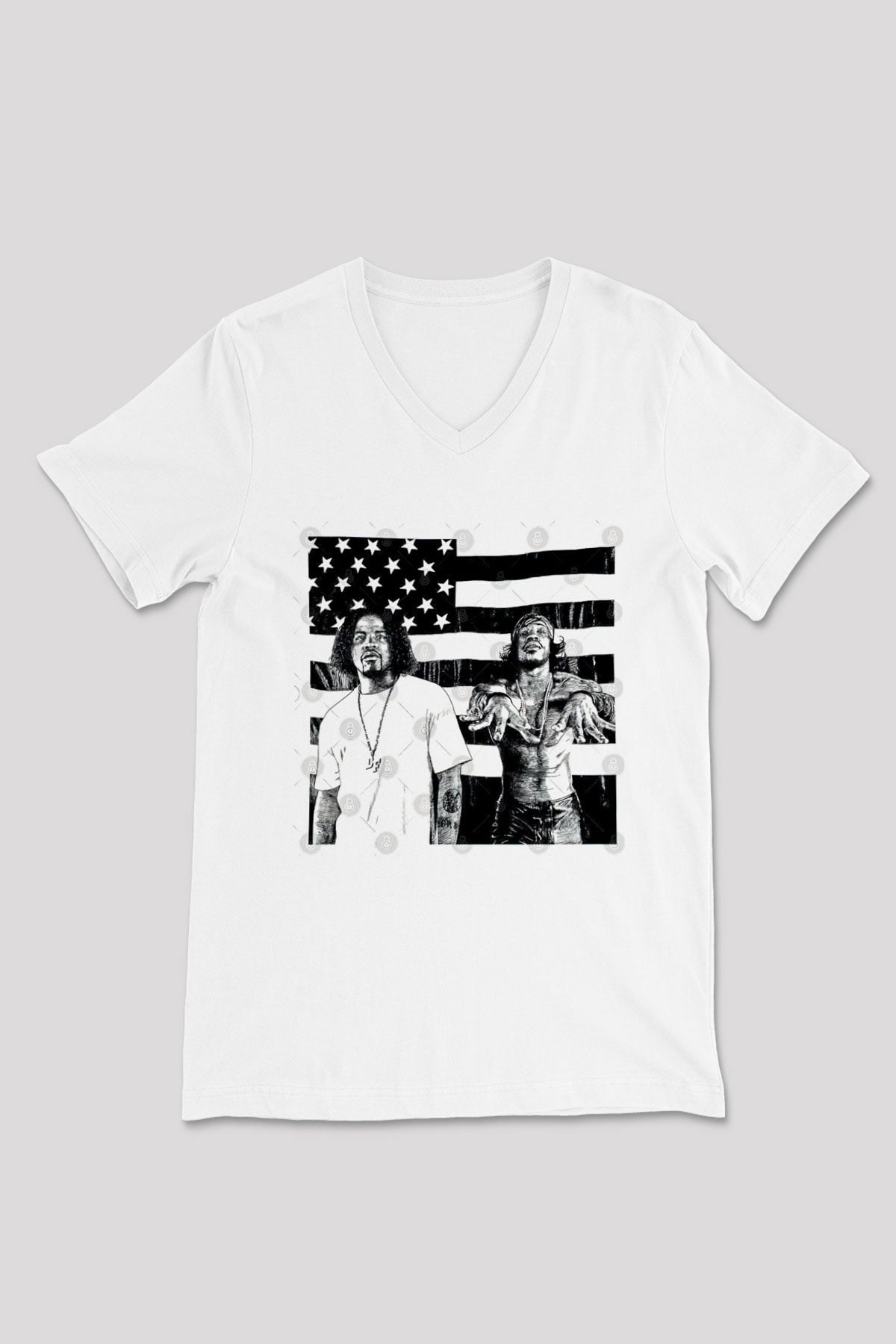 OutKast Baskılı Beyaz Unisex V Yaka Tişört - Tshirt