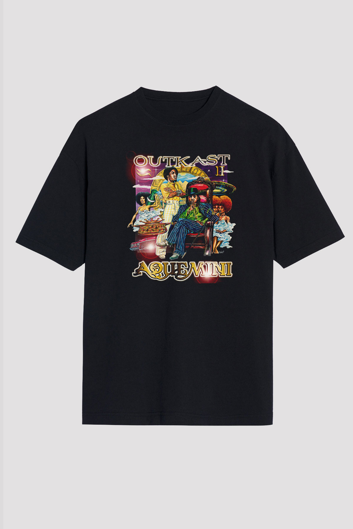 OutKast Baskılı Unisex Siyah Oversize Tişört - Tshirt