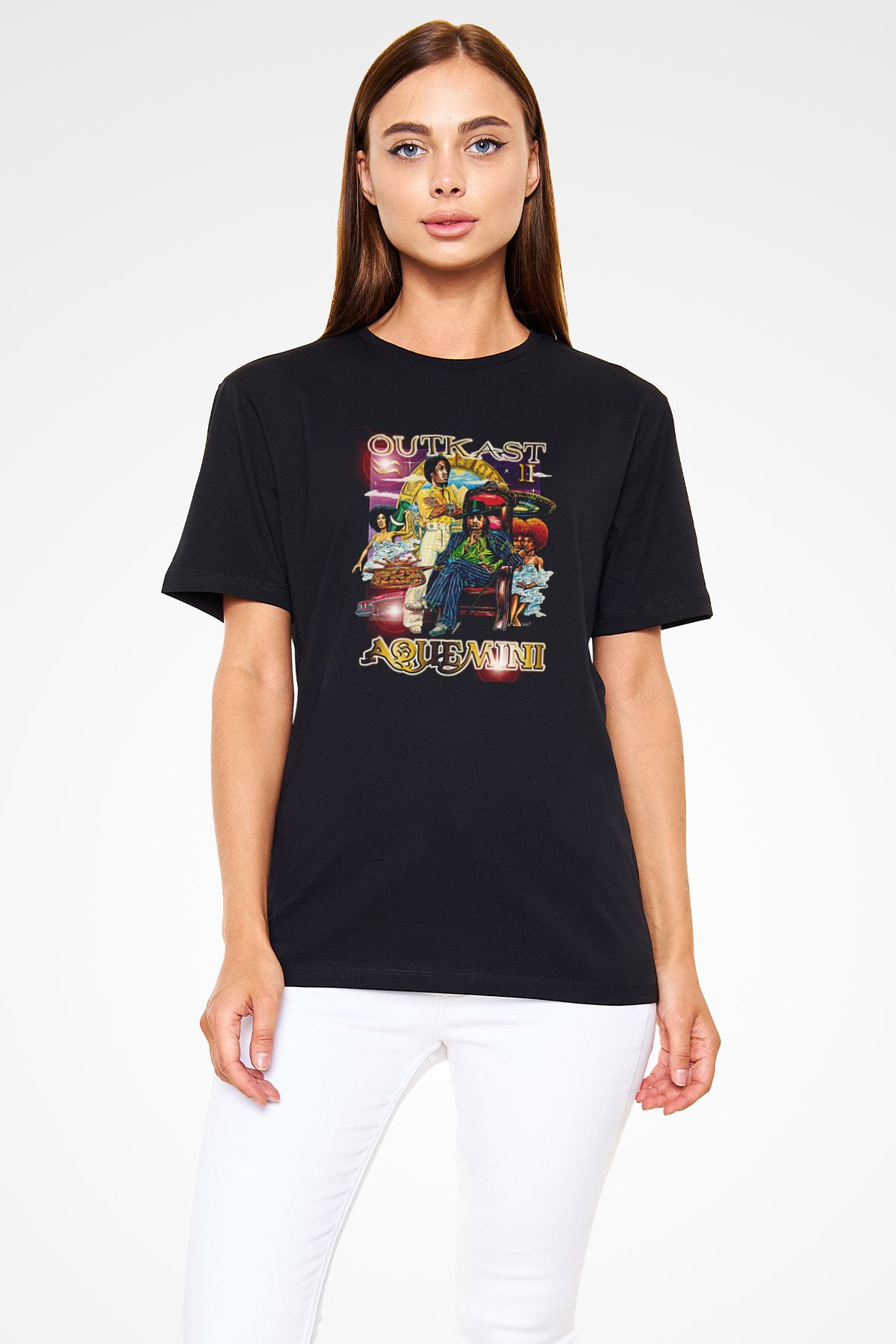 OutKast Baskılı Unisex Siyah Tişört - Tshirt