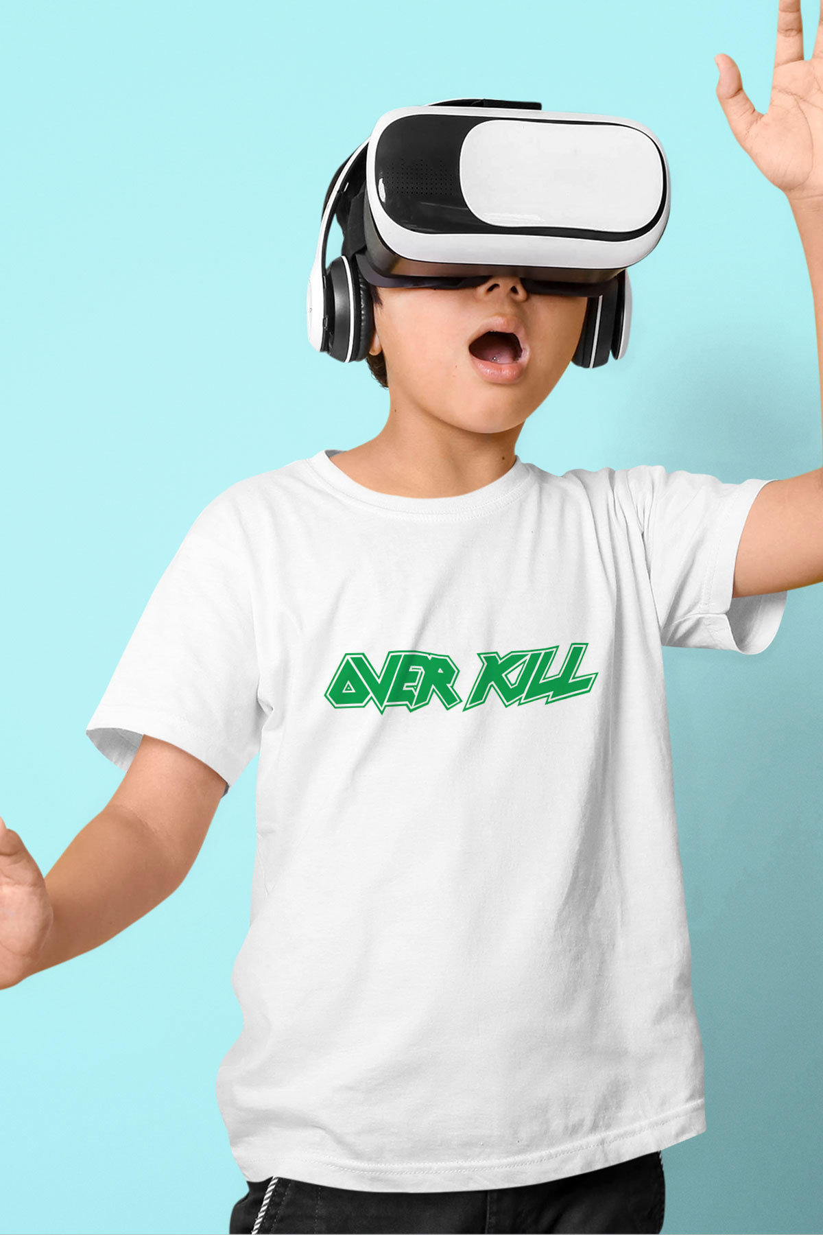 Overkill Baskılı Beyaz Unisex Çocuk Tişört