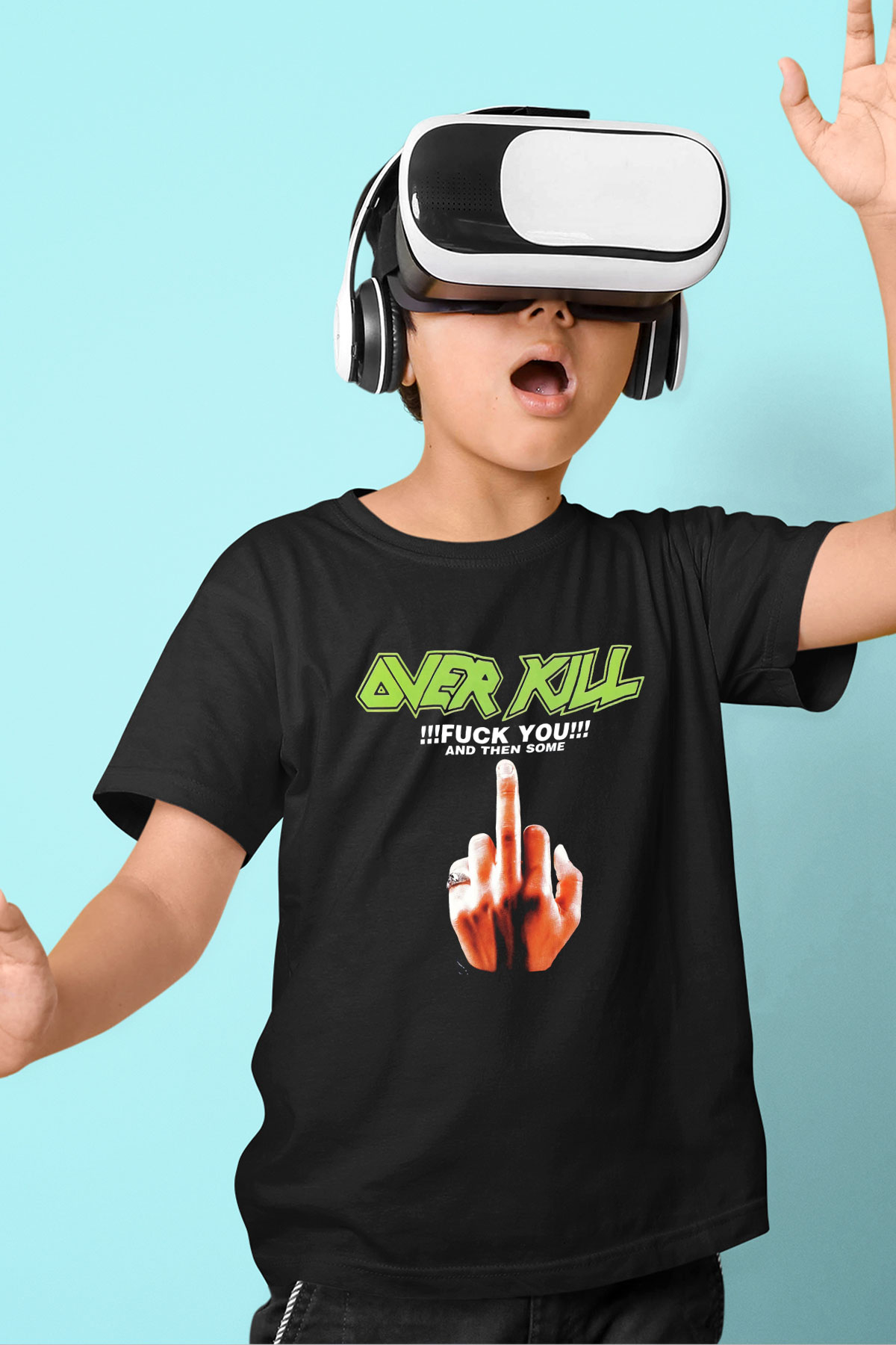 Overkill Baskılı Siyah Unisex Çocuk Tişört